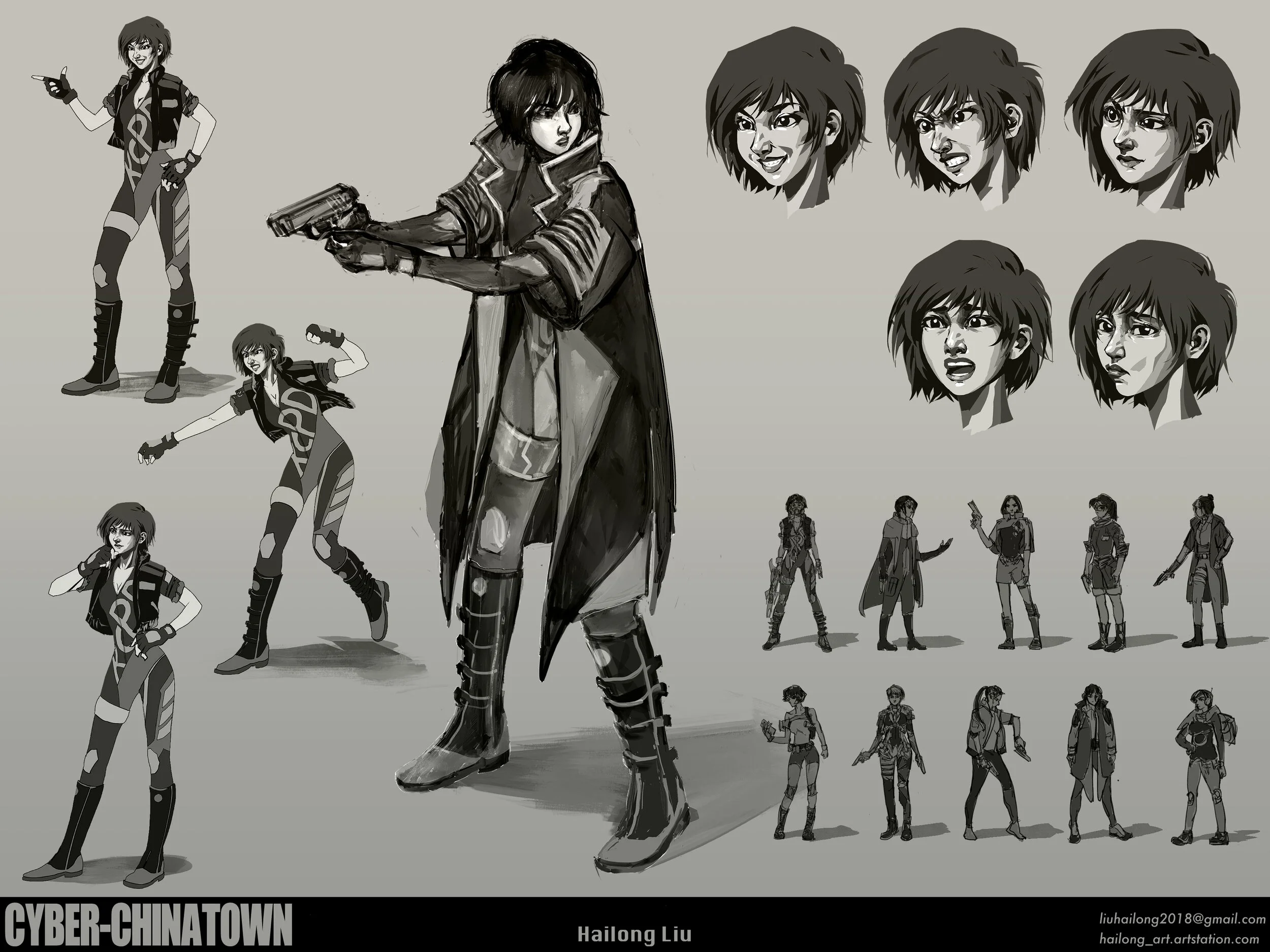 Concept Art Thesis Project - "Cyber-Chinatown" - Character Art - Hailong Liu Artwork (2020)