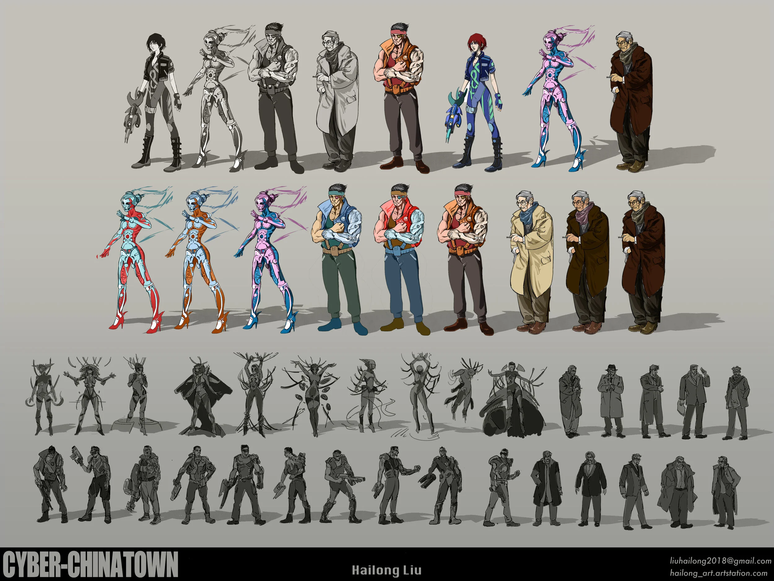 Concept Art Thesis Project - "Cyber-Chinatown" - Character Art - Hailong Liu Artwork (2020)