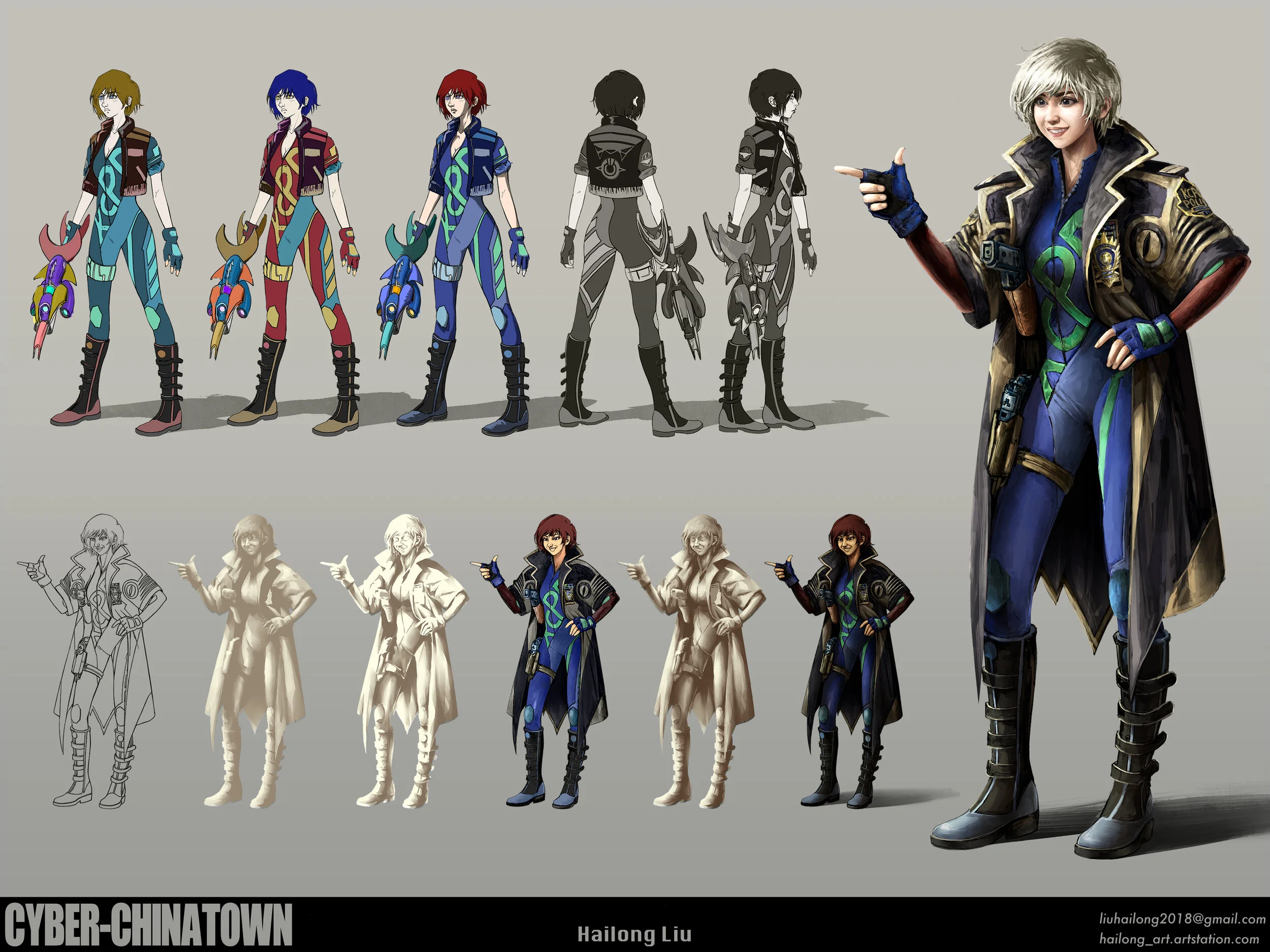Concept Art Thesis Project - "Cyber-Chinatown" - Character Art - Hailong Liu Artwork (2020)