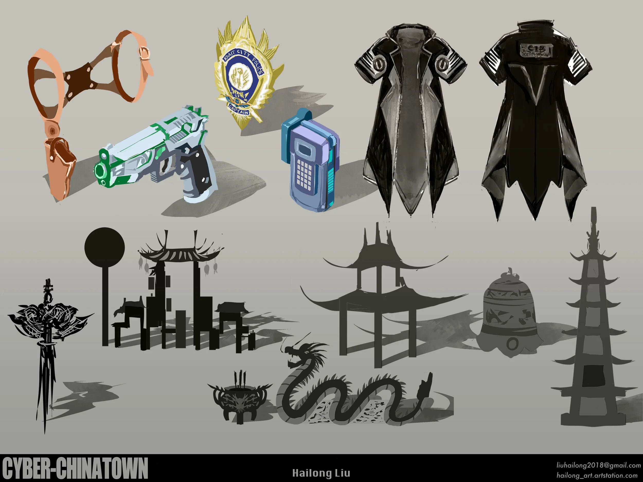 Concept Art Thesis Project - "Cyber-Chinatown" - Prop Design - Hailong Liu Artwork (2020)