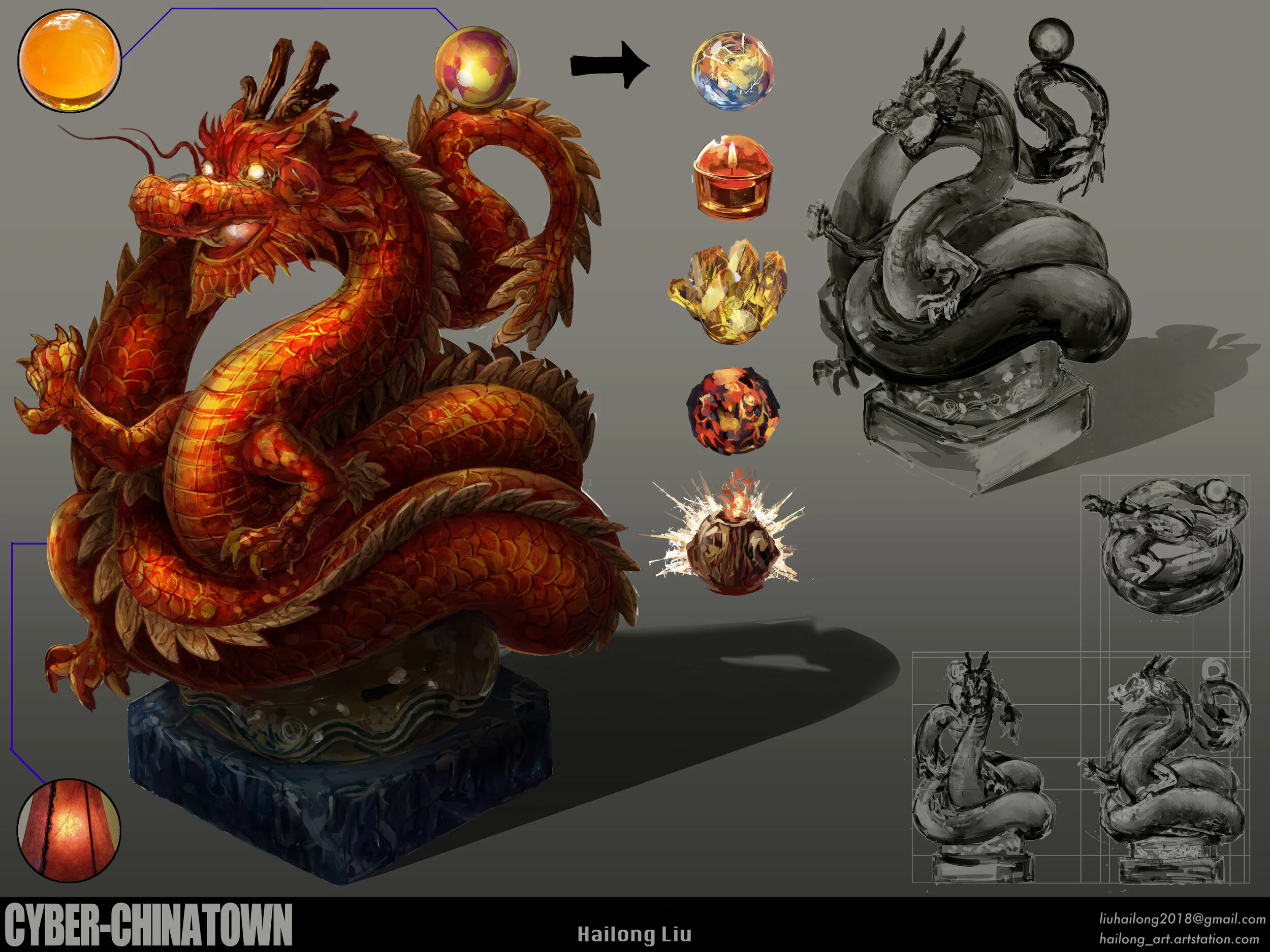 Concept Art Thesis Project - "Cyber-Chinatown" - Prop Design - Hailong Liu Artwork (2020)