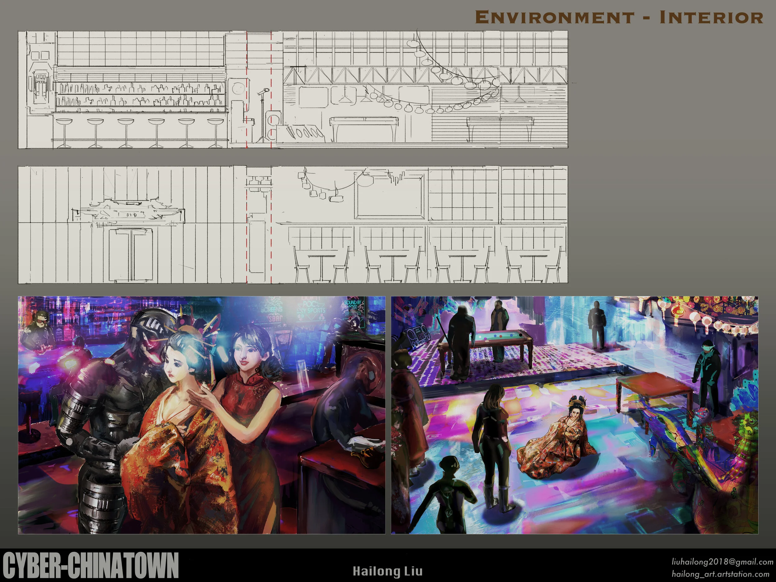 Concept Art Thesis Project - "Cyber-Chinatown" - Preliminary Art - Hailong Liu Artwork (2020)