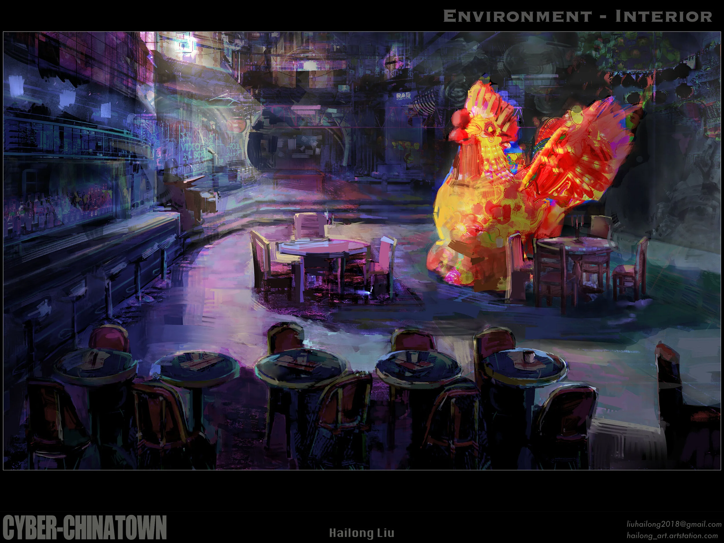 Concept Art Thesis Project - "Cyber-Chinatown" - Interior Environment Design - Hailong Liu Artwork (2020)
