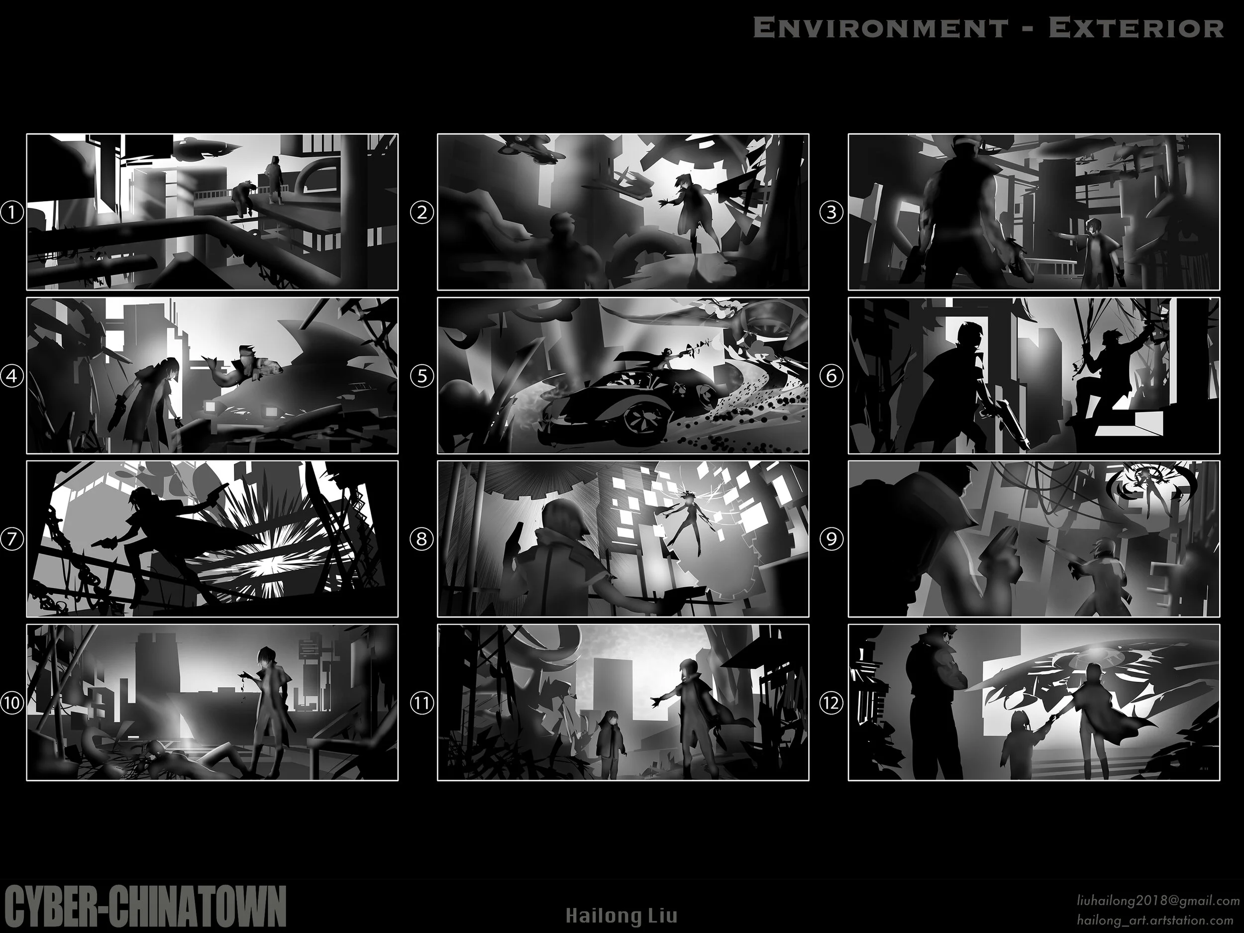 Concept Art Thesis Project - "Cyber-Chinatown" - Preliminary Art - Hailong Liu Artwork (2020)