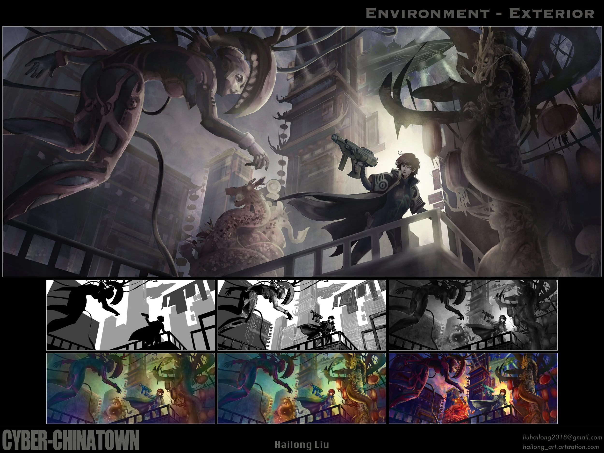 Concept Art Thesis Project - "Cyber-Chinatown" - Key Art - Hailong Liu Artwork (2020)