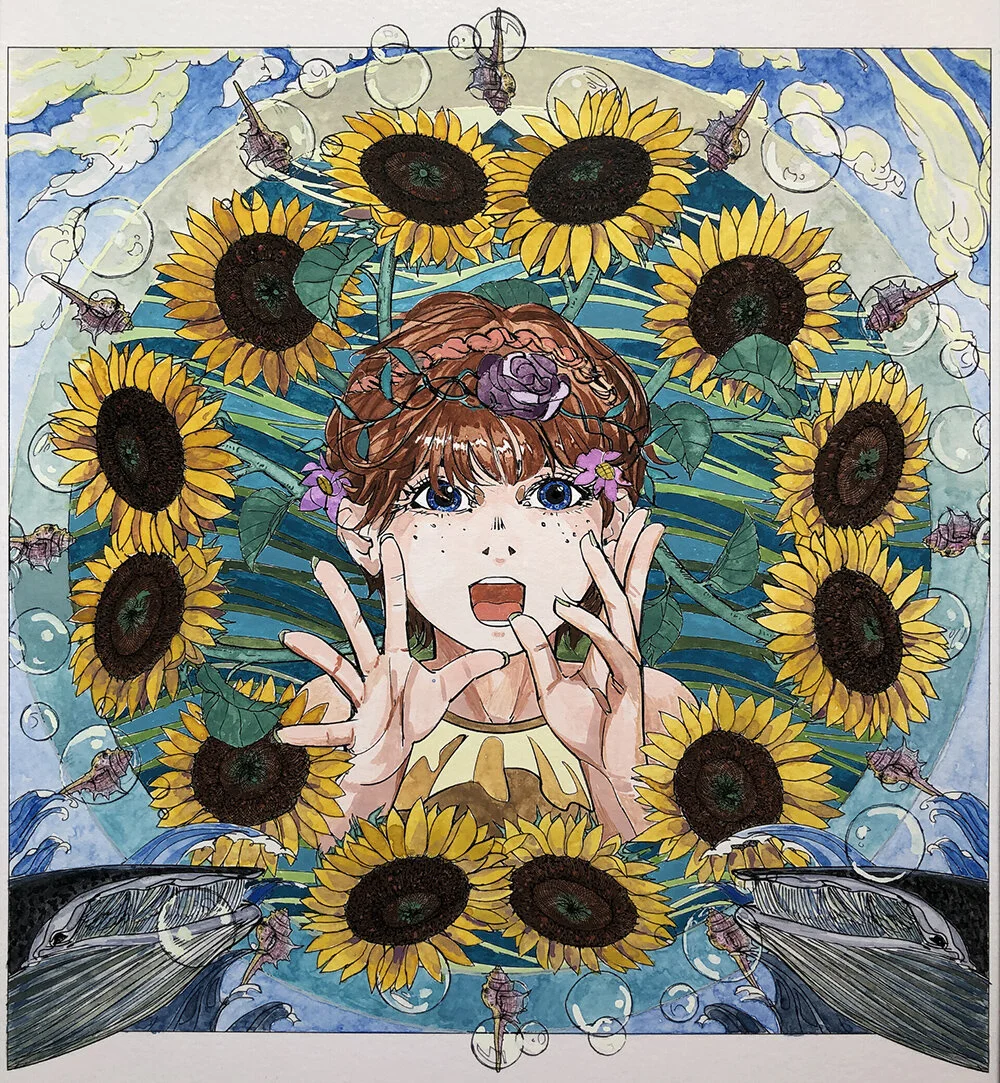 Sunflower Girl Mandala - Hailong Liu Artwork (2018)