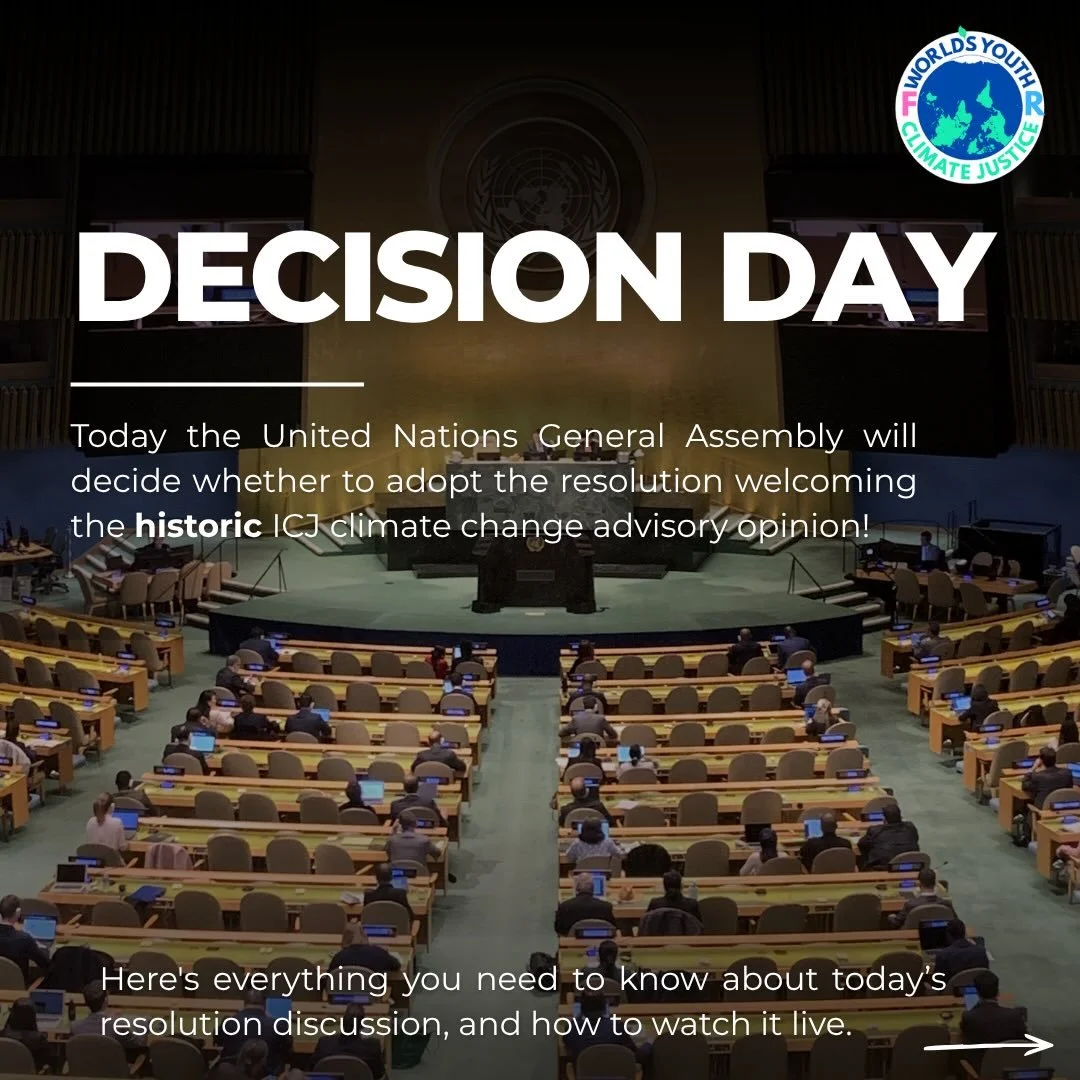 TODAY IS DECISION DAY! 🖊️

Today, 20 May, is the day Vanuatu&rsquo;s resolution welcoming and operationalising the International Court of Justice (ICJ)&rsquo;s climate change advisory opinion (AO) will be tabled at the United Nations General Assembl
