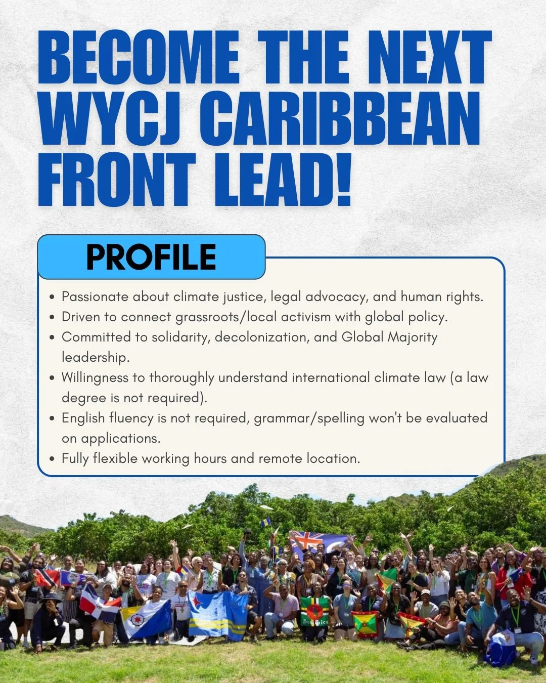 We are excited to recruit a new Advocacy Lead for the Caribbean! 🎉

If you are someone committed to advancing climate justice and upholding human rights, interested in legal advocacy and campaigns, and eager to bridge local action with global strate