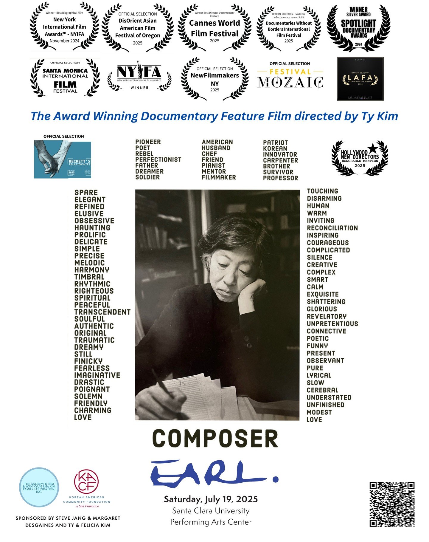 🎬 Experience the Extraordinary Life of Composer Earl Kim 🎶

Join us for the Bay Area premiere of Earl. &mdash; an award-winning documentary about the groundbreaking Korean American composer whose life journey spanned poverty, war, and artistic bril