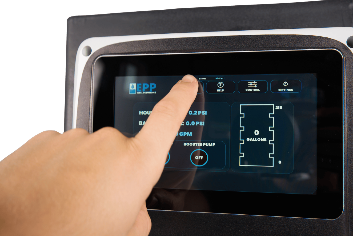 Well Harvester built-in touchscreen displaying system information