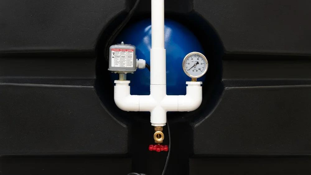 Well Reserve booster-pump pressure gauge and plumbing