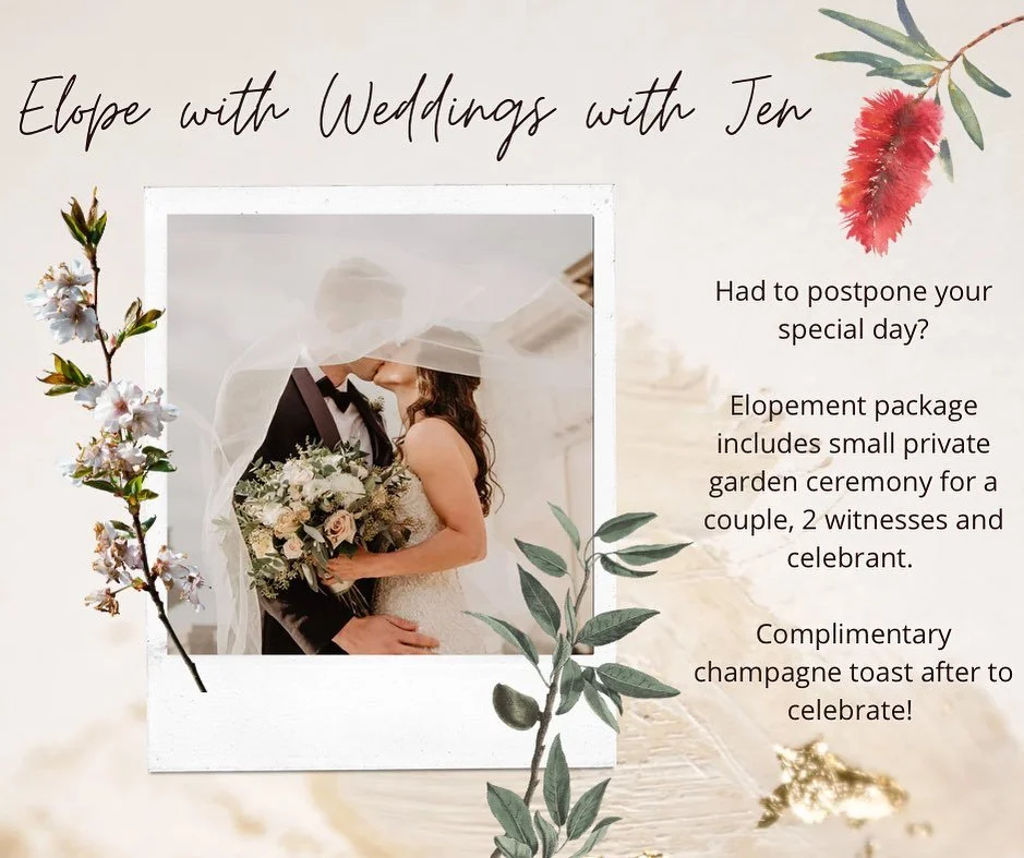 Hello everyone, my name is Jenny and I am a celebrant in the MacArthur area in Sydney. 

I know it&rsquo;s been a hard winter with all of the sickness going around so I&rsquo;m offering elopement packages in my very own backyard.

I have a beautiful 