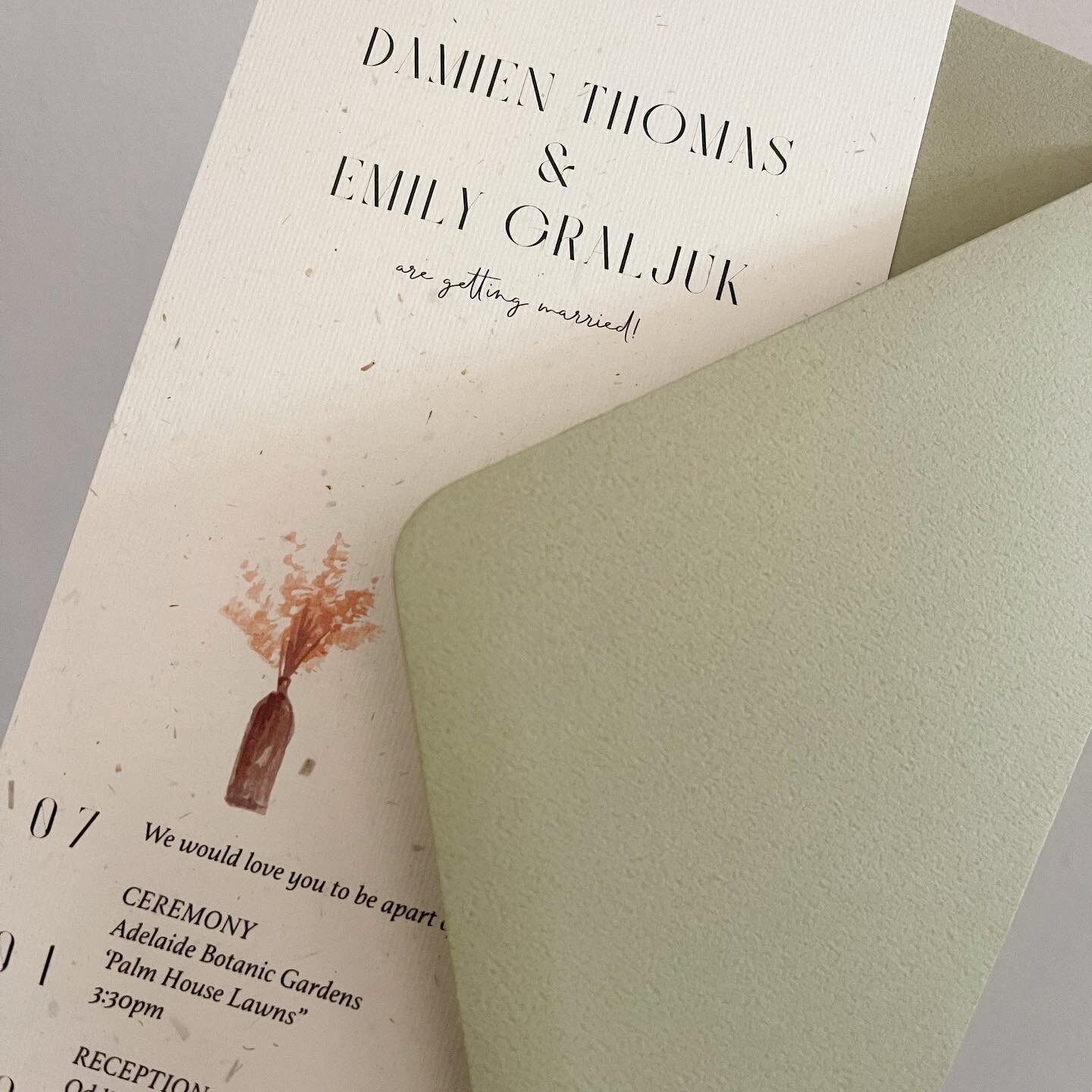 Wedding invite delight 🌱
Textured stock with sage envelope.

#weddinginvite #wedding #invite #design #graphicdesign