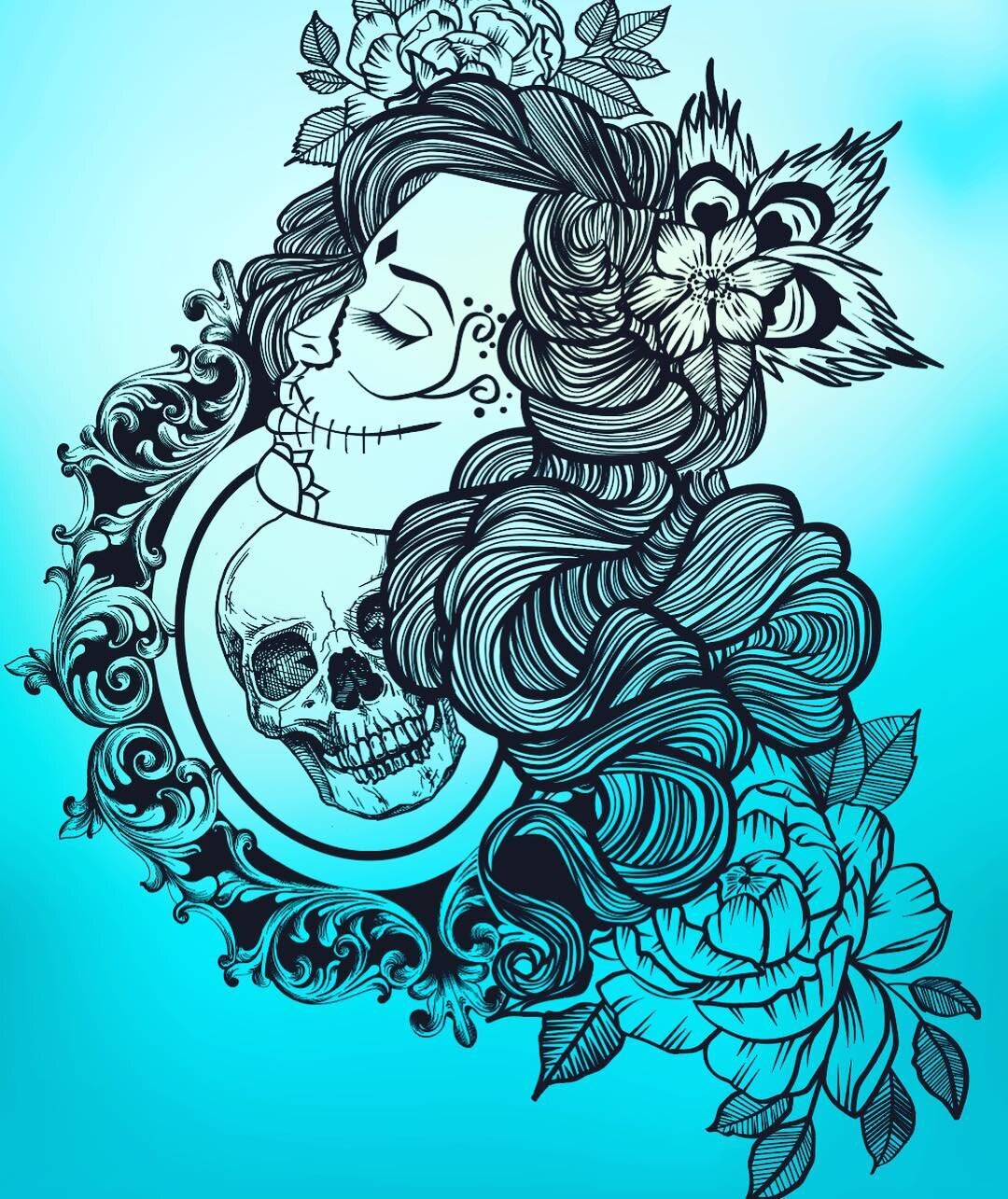 #tattoo #design #graphicdesign #designer #dayofthedead #girl #skull #peonyflower #art #adobe #illustrator #pentool