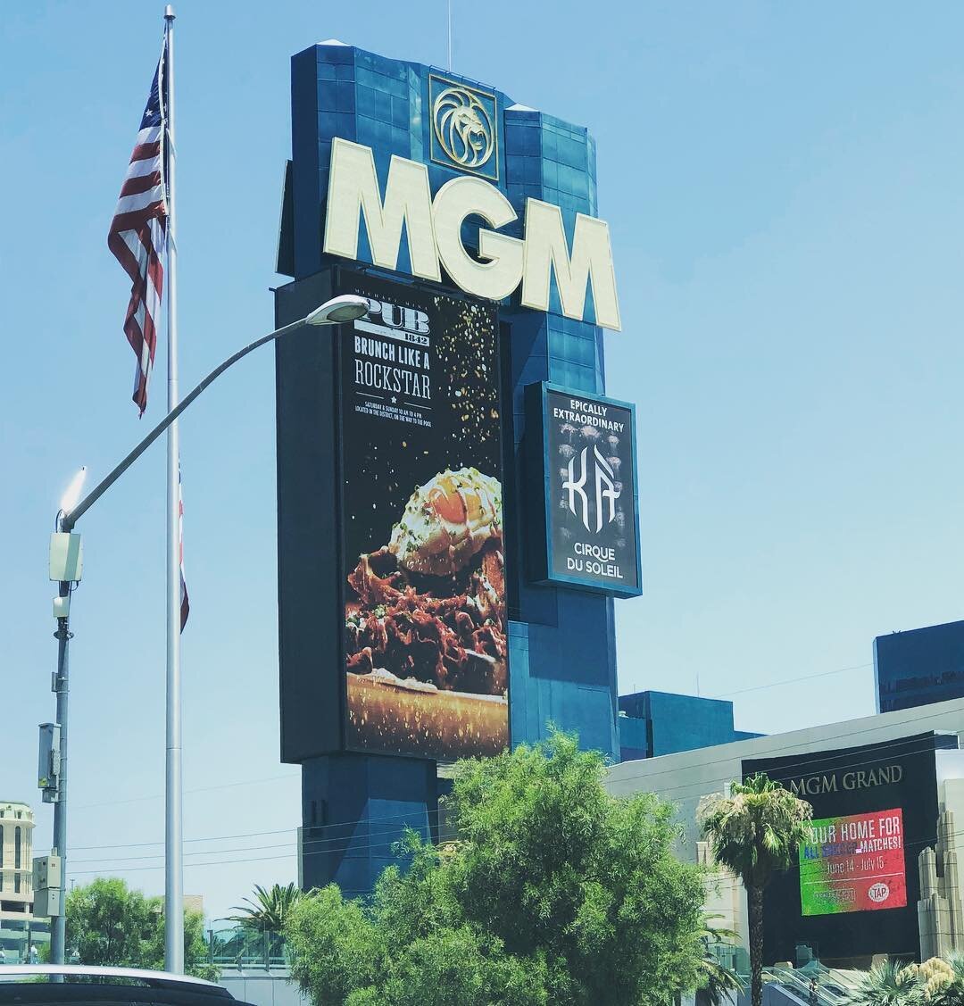 Oh yeah that&rsquo;s my campaign running on the MGM marquee! #brunch #waffles #PUB @mgmgrand