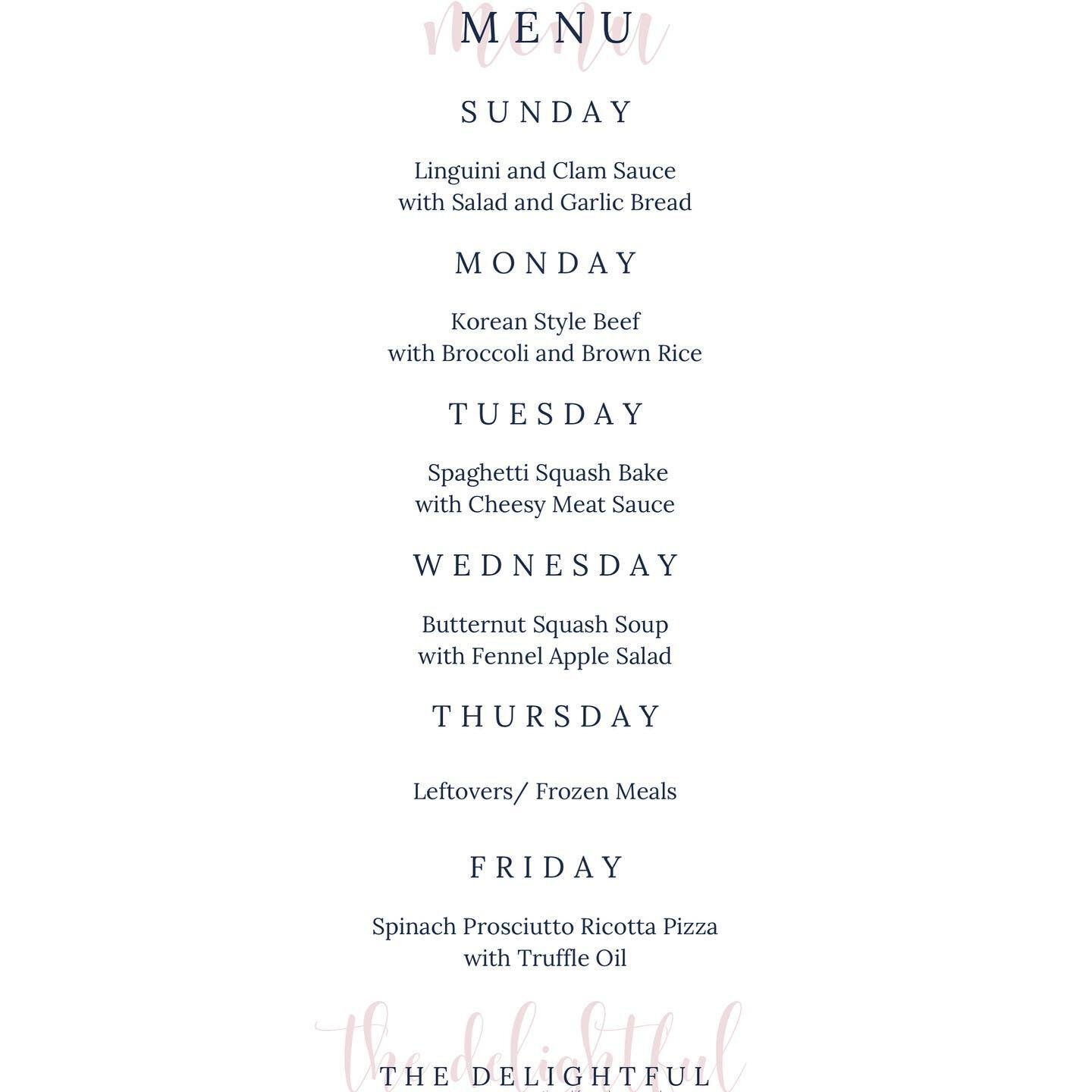 This week&rsquo;s menu 🍽 features some classic fall 🍁 flavors, including two types of squash, apples 🍏 and fennel since we&rsquo;re finally getting cooler 🍂 weather. There&rsquo;s one wildcard night when I know work 👩&zwj;💻will run late, and a 