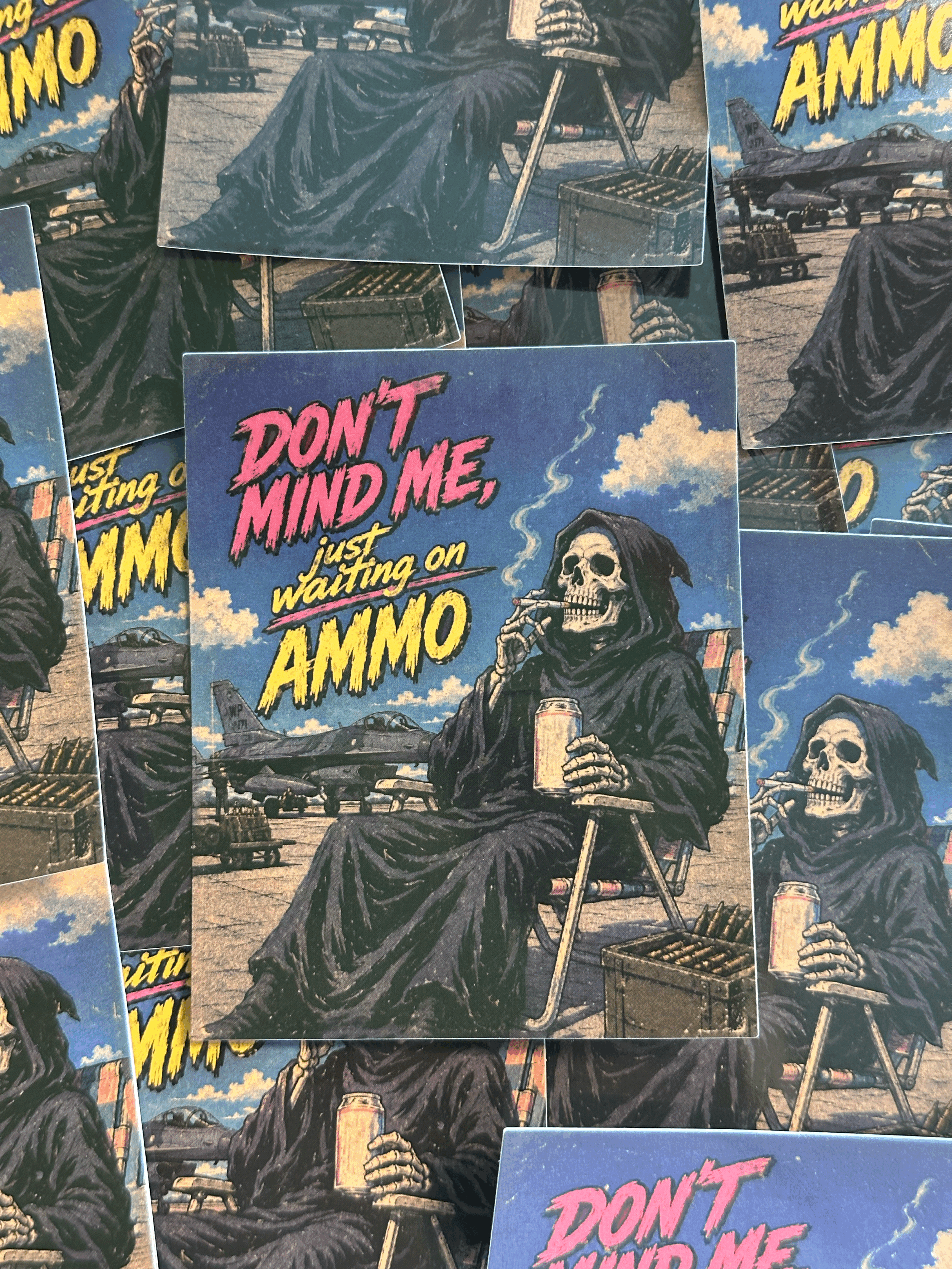 Retro Waiting on Ammo Grim Reaper Sticker
