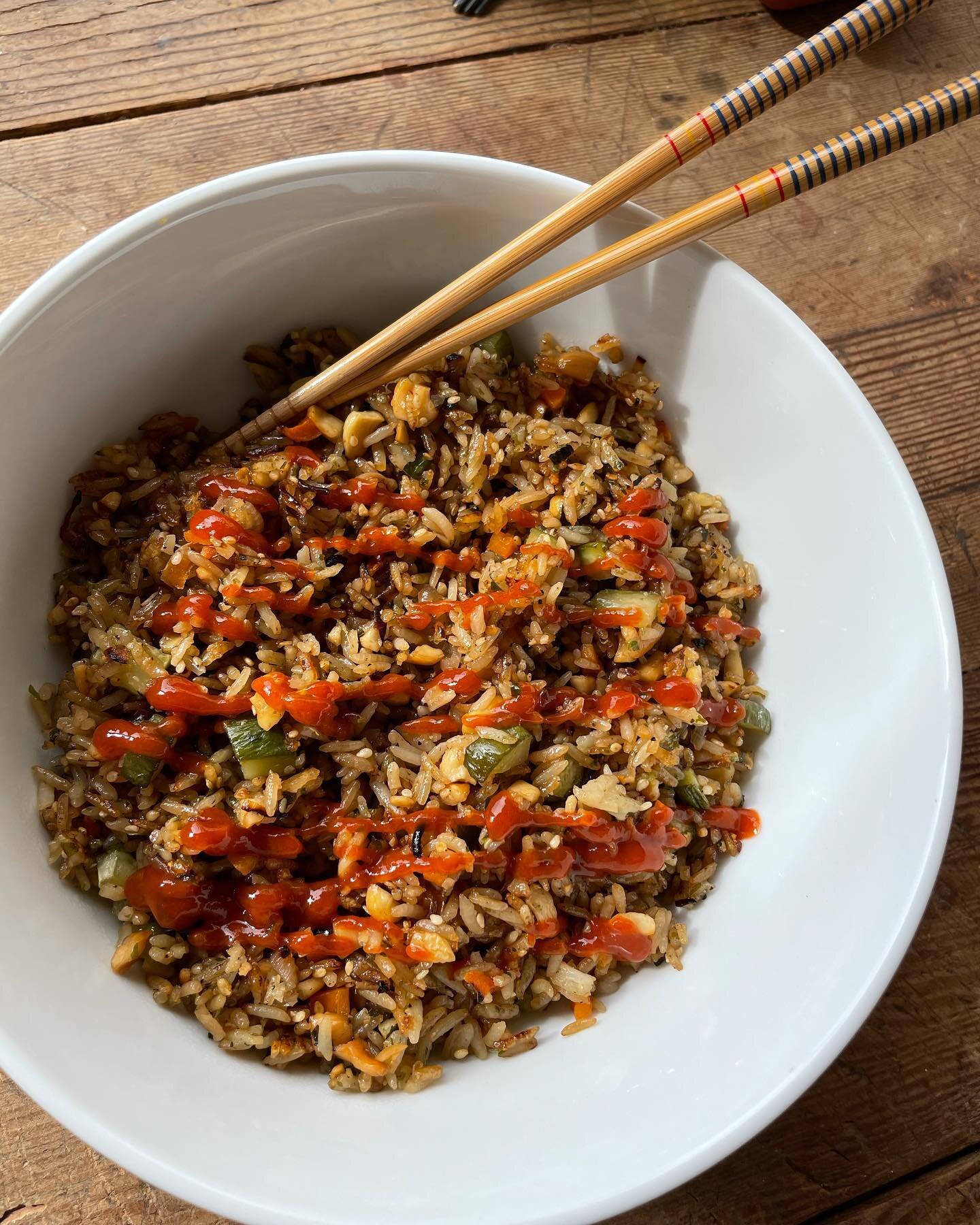 Cashew Honey Fried Rice with Persian Cucumber &amp; Carrot. Made using mostly leftovers in the fridge.