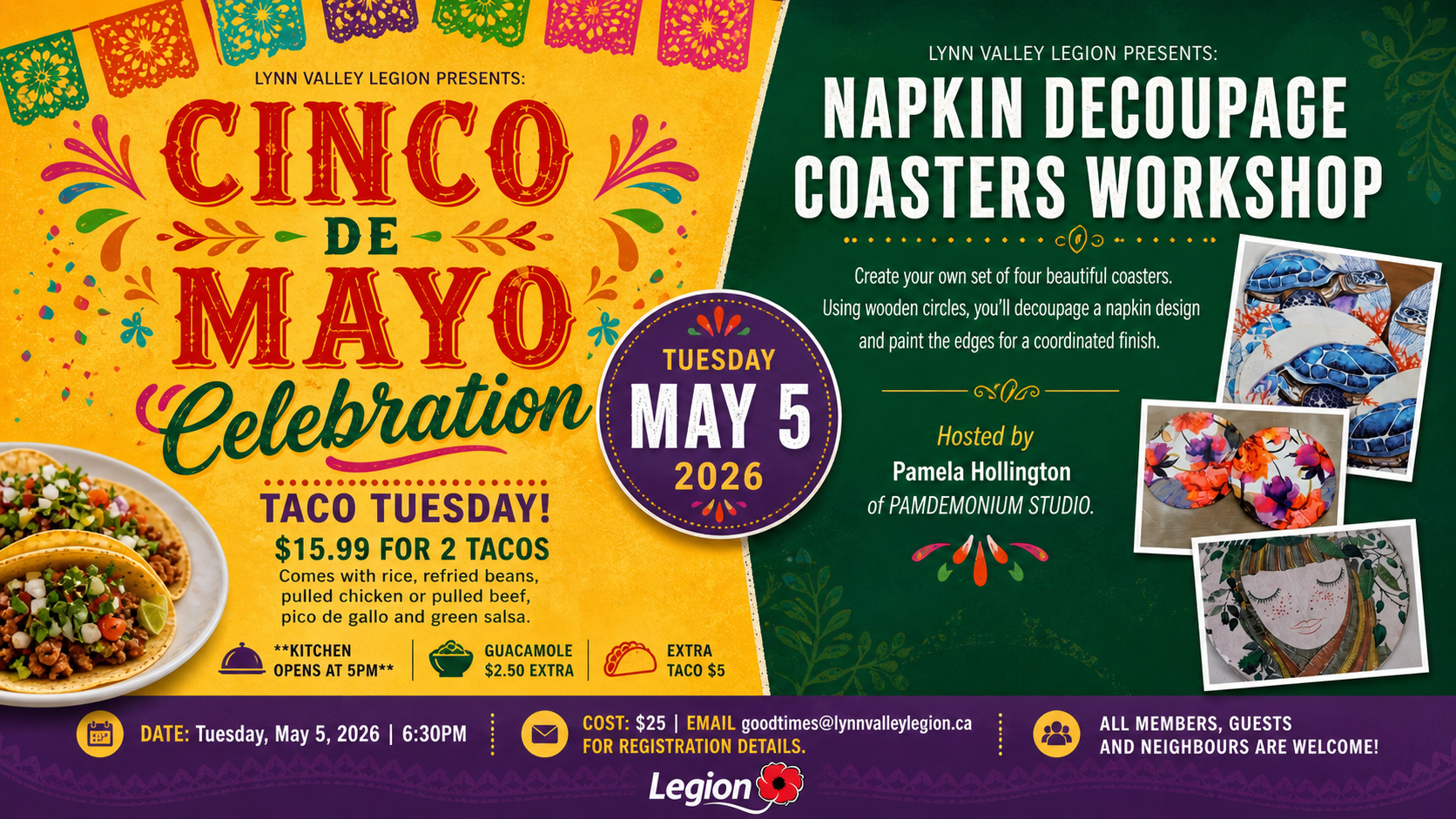 Napkin Decoupage Workshop &amp; Cinco de Mayo Taco Special