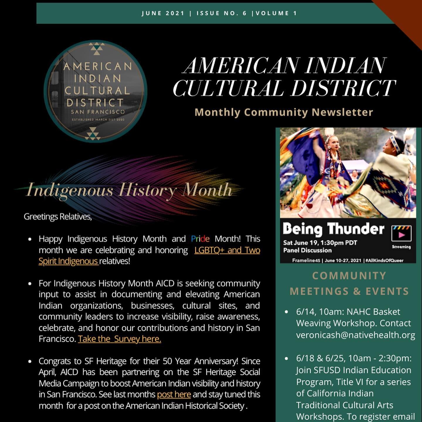 Happy Pride Weekend!! Happy Indigenous History Month!! If you missed our AICD June 2021 Newsletter click the link in our bio! Blessings relatives ❤️🧡💛💚💙💜