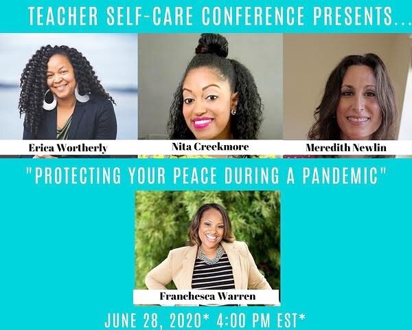 Hope you can join us Sunday afternoon at 4pm EST for a discussion around how we&rsquo;ve managed our &lsquo;peace&rsquo; during this pandemic...
Please go to https://bit.ly/teacherselfcareseries to register 
#teacherselfcareconference #teacherselfcar