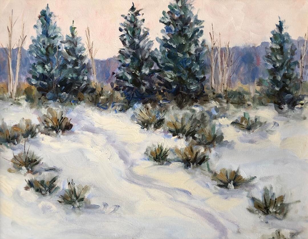 &quot;Winter Wonderland&quot; (12&quot; x 16&quot;) oil on canvas: SOLD 🔴 #sagegoldsmithpaintings #artist #create #oilpainting #winter #snow #trees #walk #snowshoe #nature #cold #peaceful #quiet #supportlocalartists