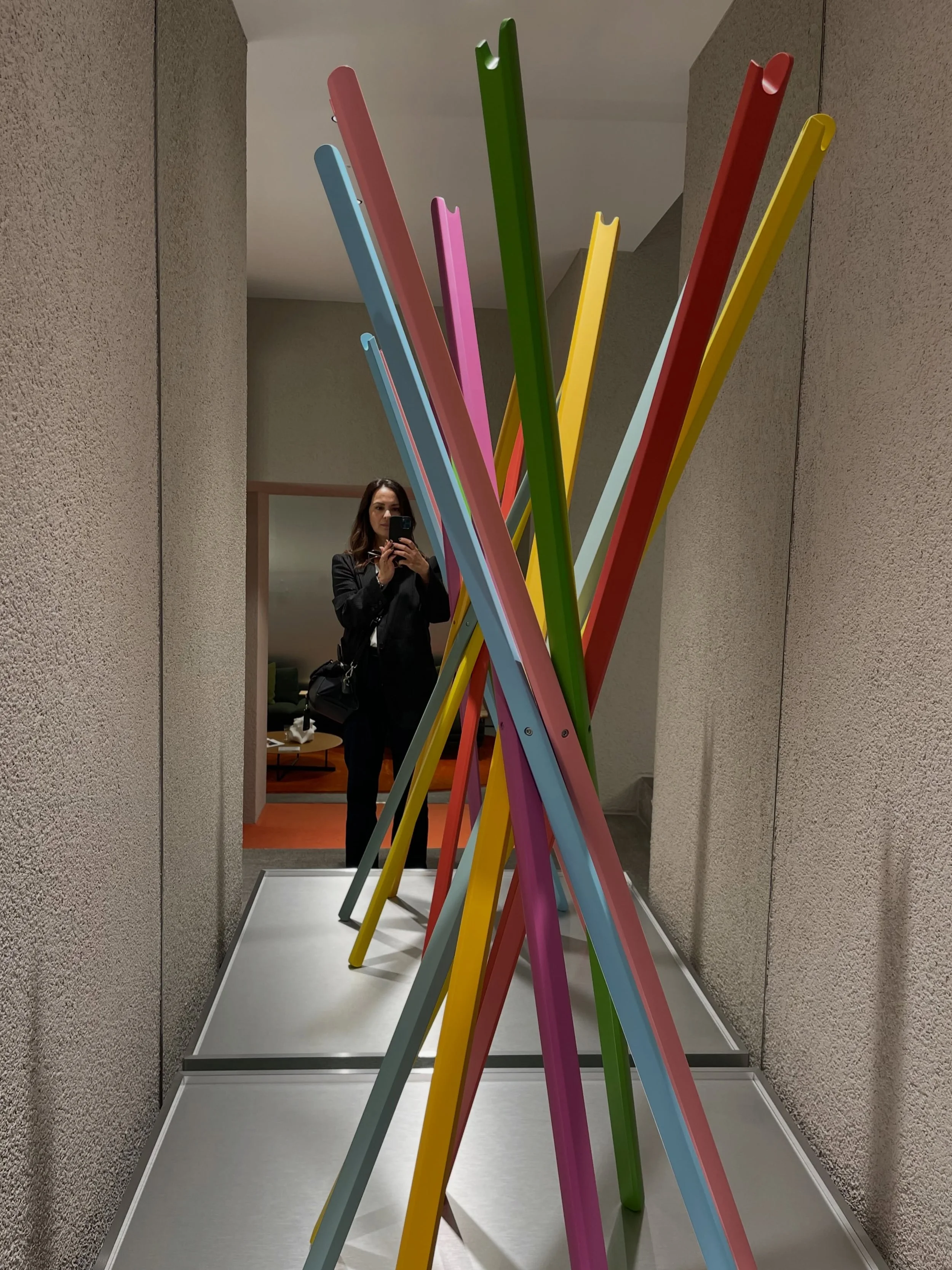 When I was last in Milan, I visited @zanotta_spa and captured this moment of me and the folding coat rack!
The iconic folding coat rack was originally created in 1973 by designers Jonathan de Pas, Donato d&rsquo;Urbino, and Paolo Lomazzi. The specifi