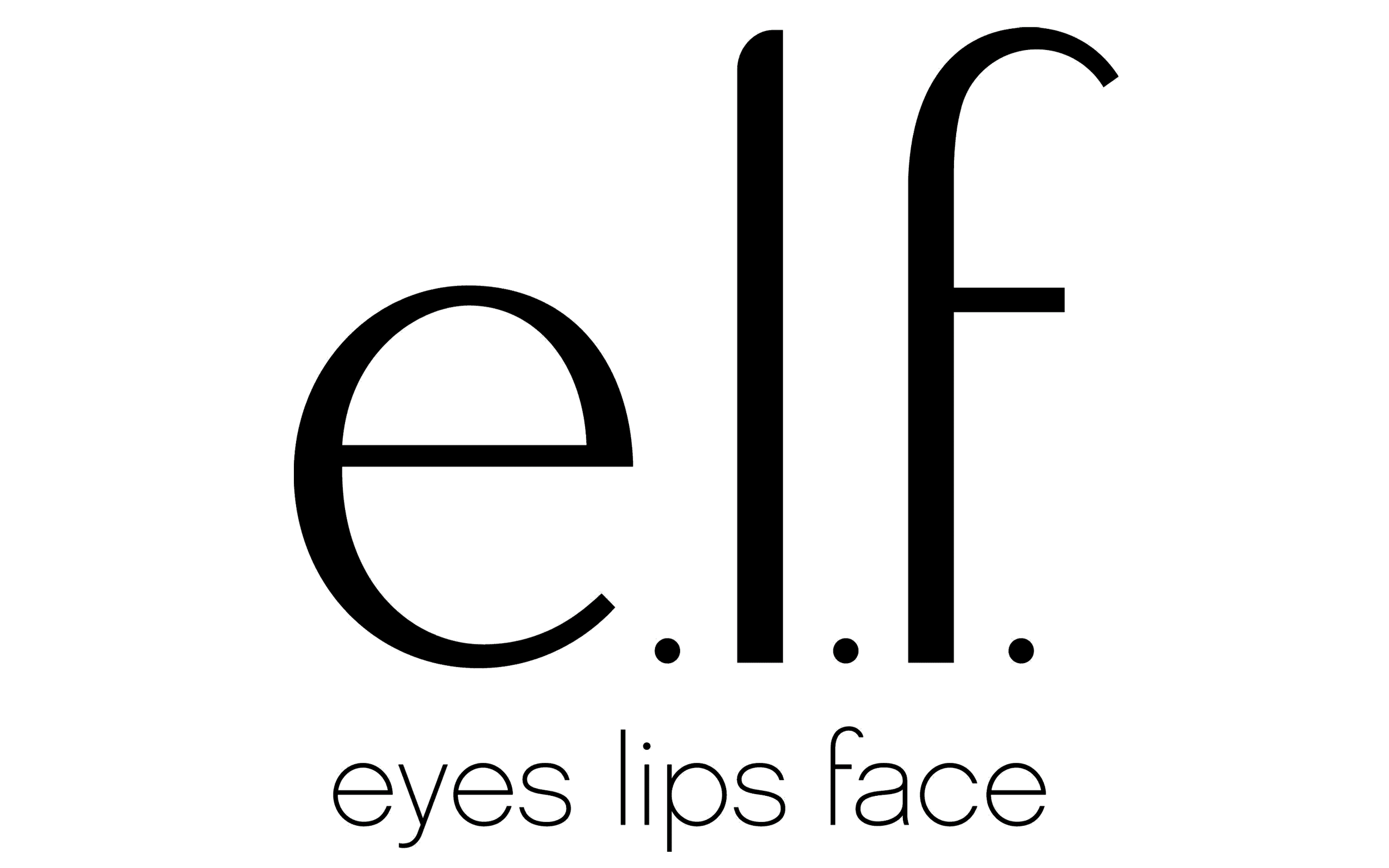 Minimalist line art logo with the text 'e.l.f.' and the words 'eyes lips face' below.