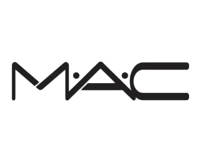 The black background features a neon-style outline of the MAC cosmetics logo in white.