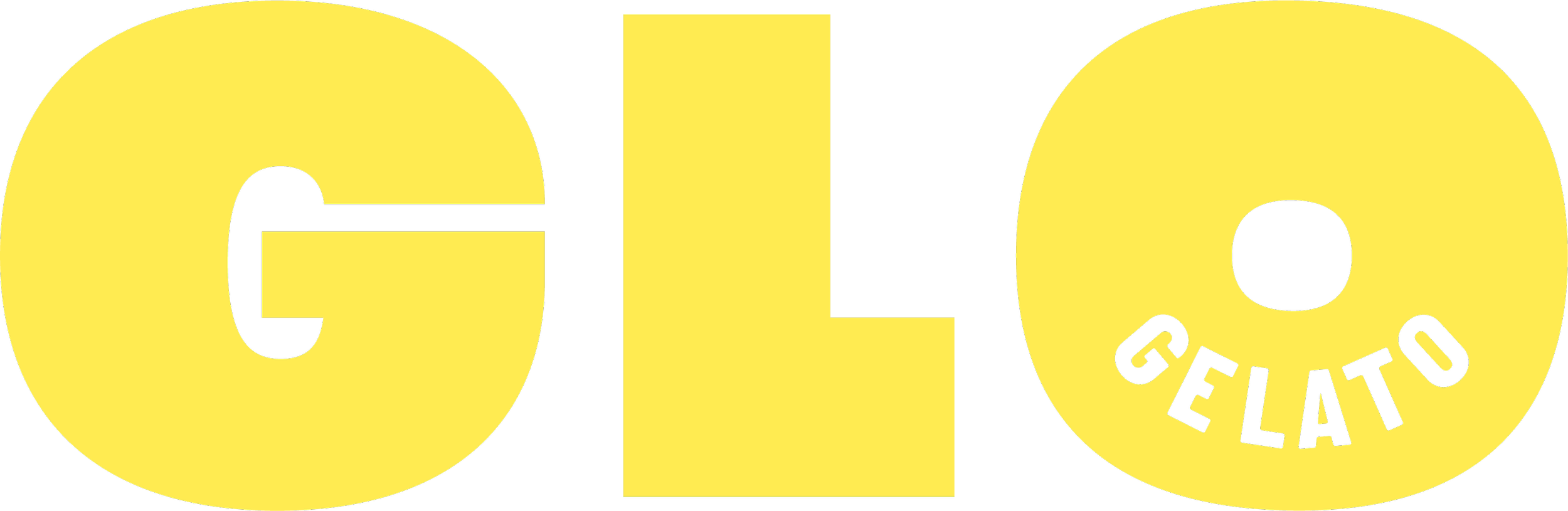 Bold yellow text spelling 'GLO' with a skull on the last letter, and the words 'GELITOS' curved inside the skull.