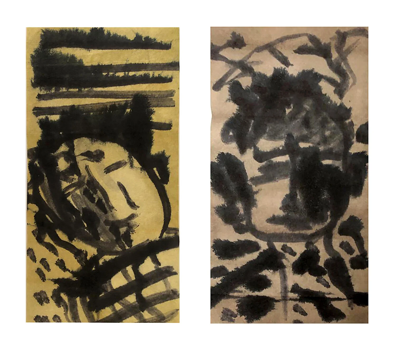 Emotions I, II, Black ink on Colour Catcher
laundry sheet, Size; 12 cm x 24.5 cm