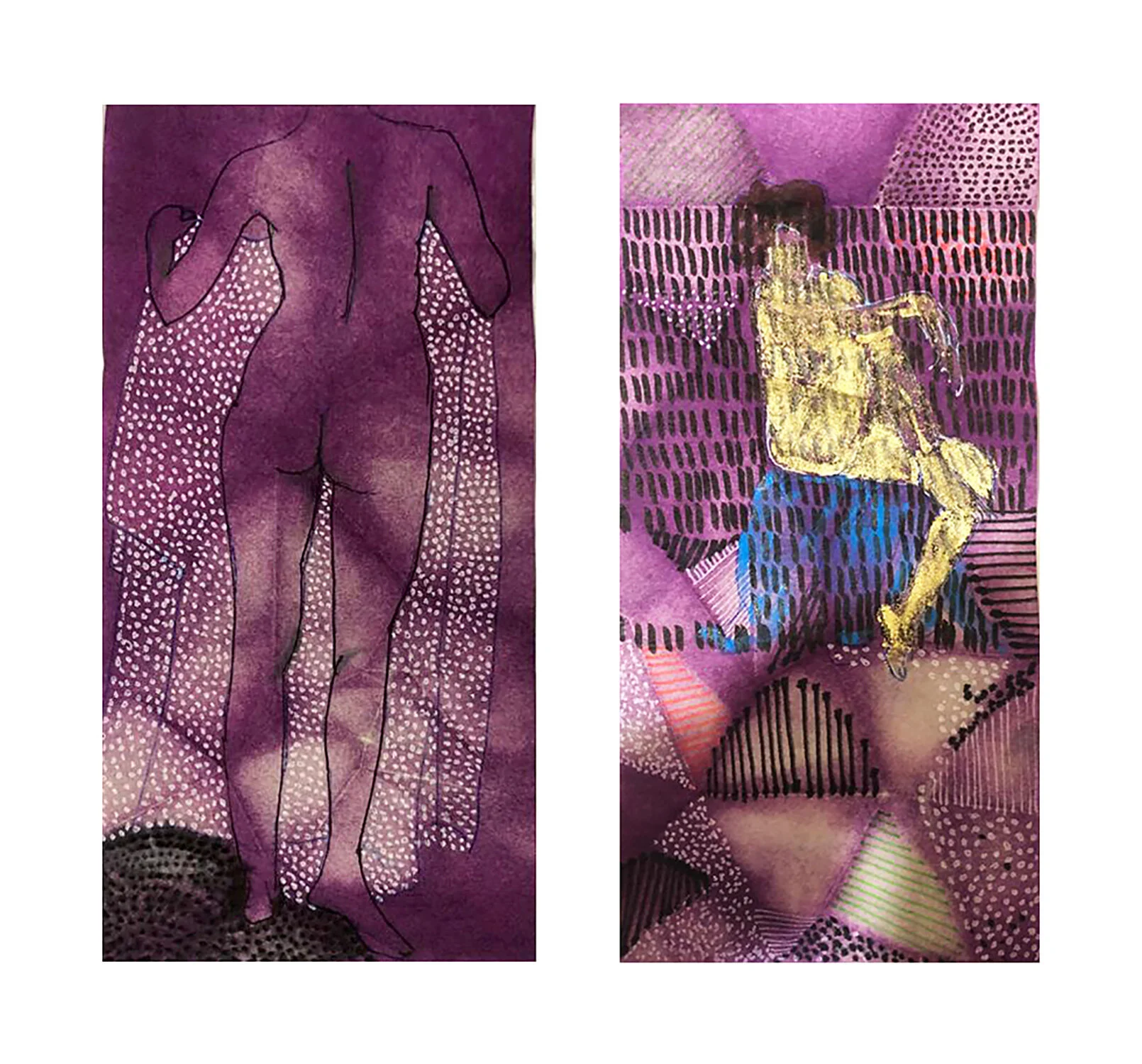Untitled figures, Mixed media on Colour Catcher laundry sheet, 12 cm x 24.5 cm