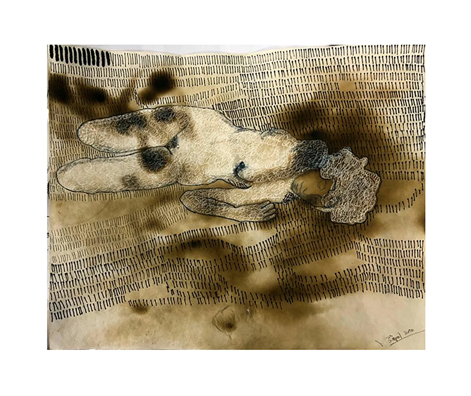 Untitled. Mixed media with coffee powder,  on blotting paper, 26 cm x 22 cm