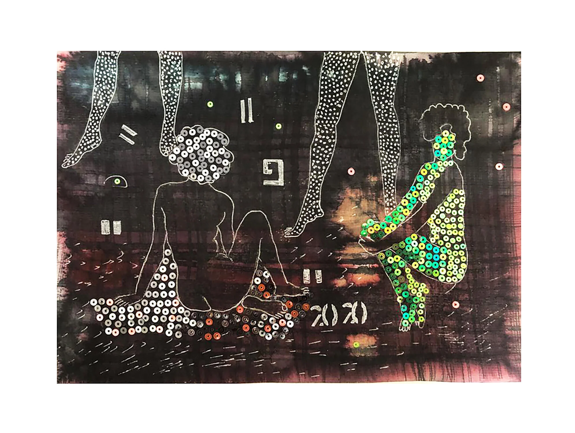 Untitled, Mixed media with sequins on handmade paper, 28 cm x 19 cm