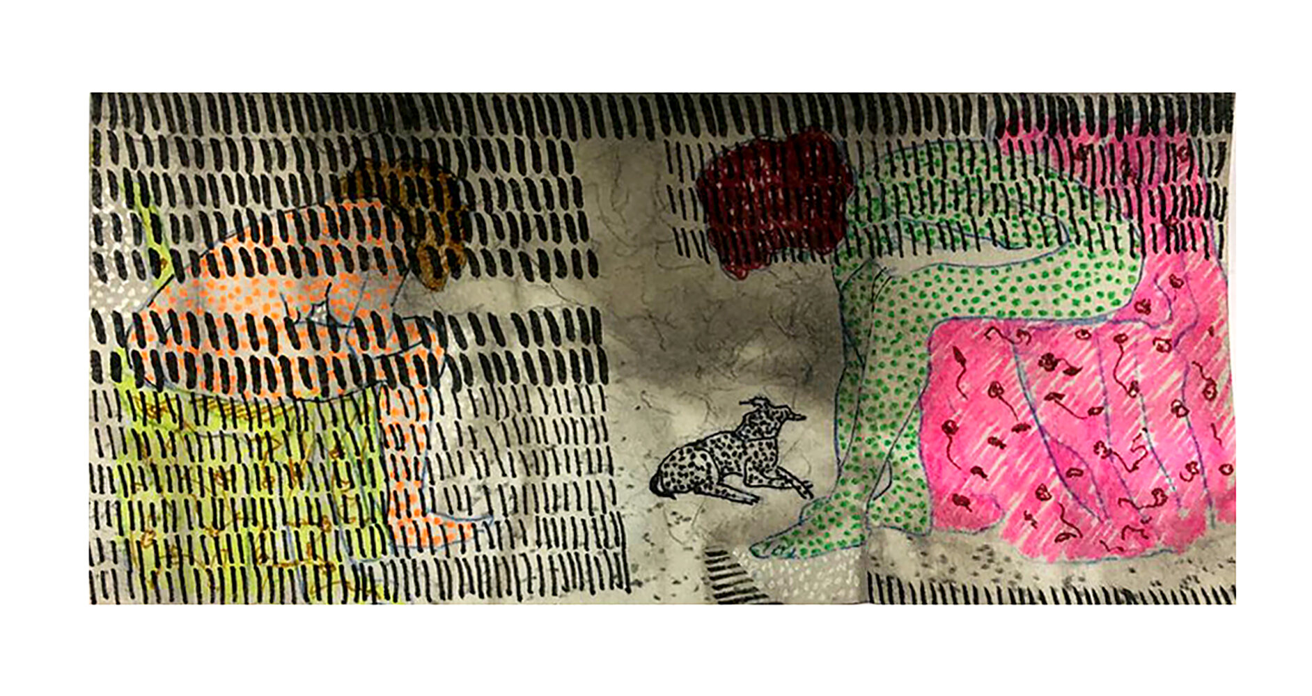 Untitled, Mixed media on Colour Catcher laundry sheet, 24.5 cm x 12 cm