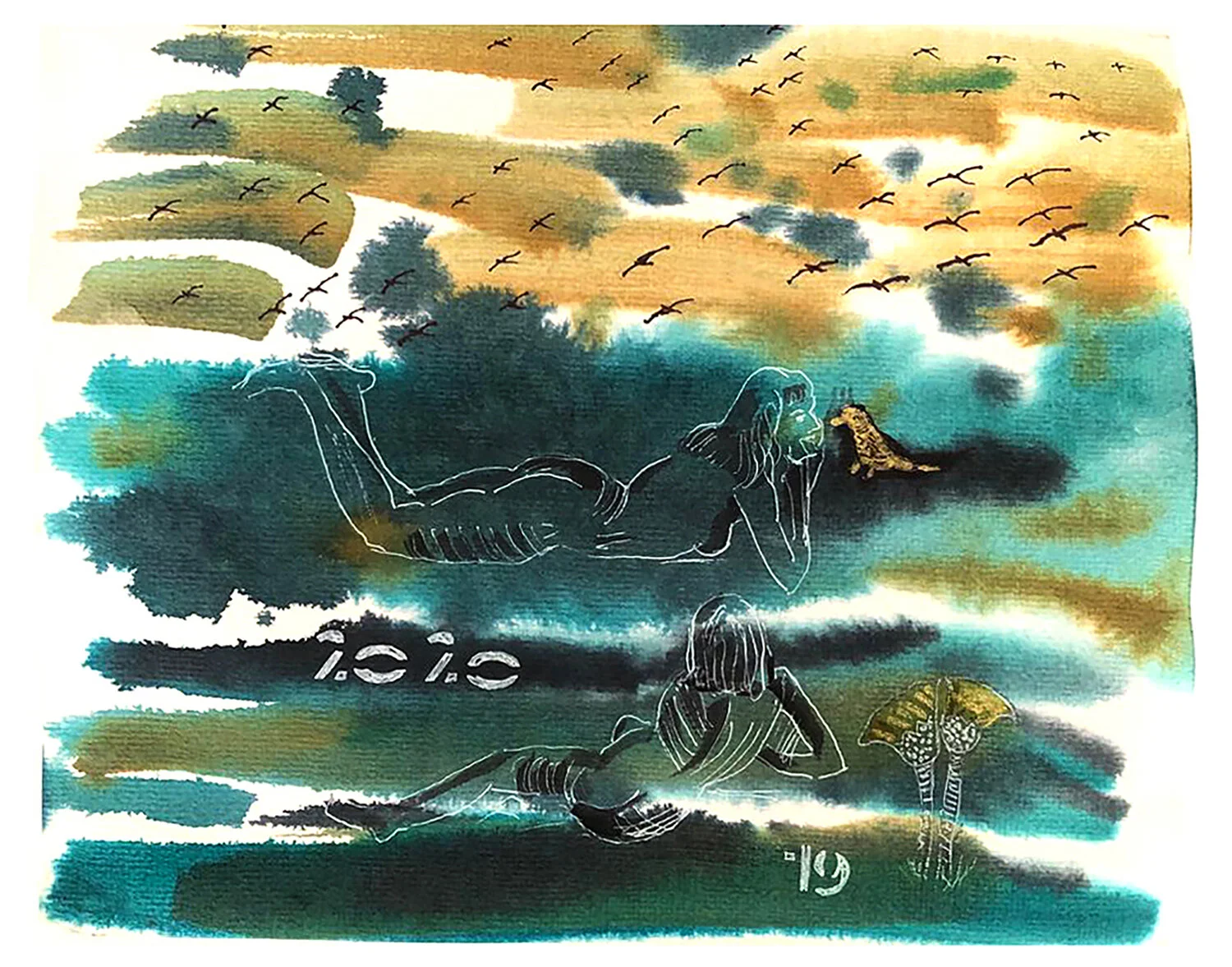 Mixed media on handmade paper, 27 cm x 23 cm