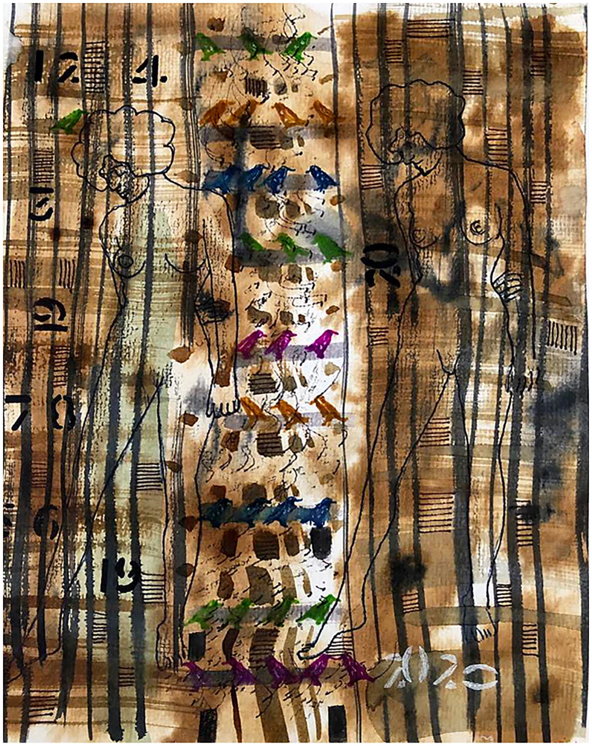 Mixed media with coffee powder on handmade paper, 27 cm x 23 cm