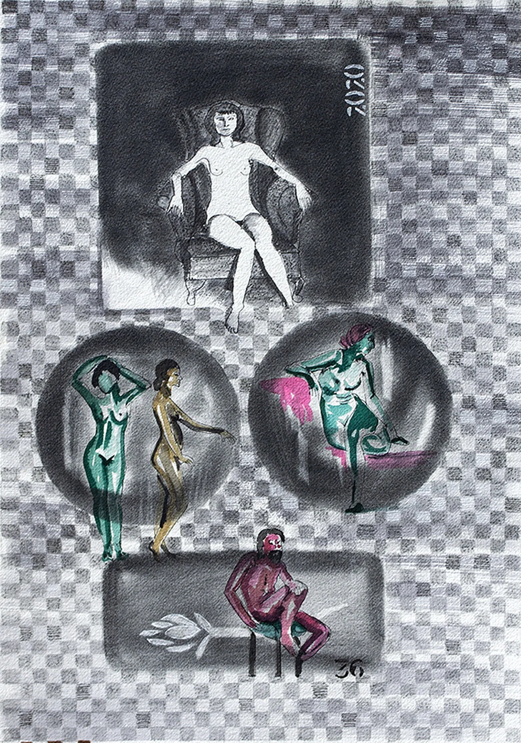 Charcoal and collage on archival art paper, 35 cm x 51 cm