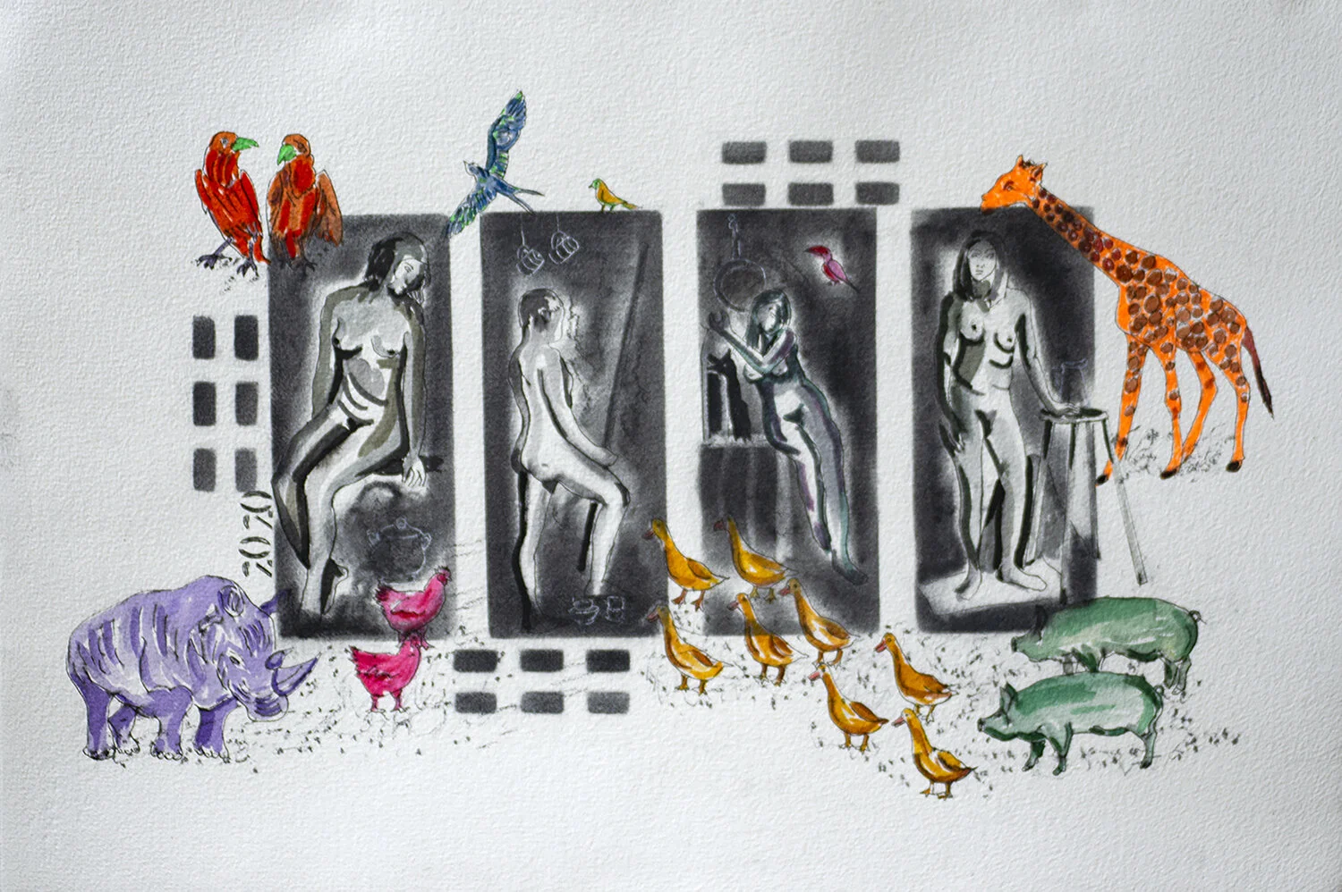 Mixed media on archival art paper, 31.5 cm x 51 cm