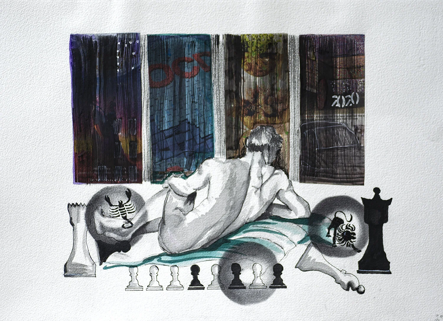 Unlock VIII, Mixed media on archival art paper, 35 cm x 53 cm