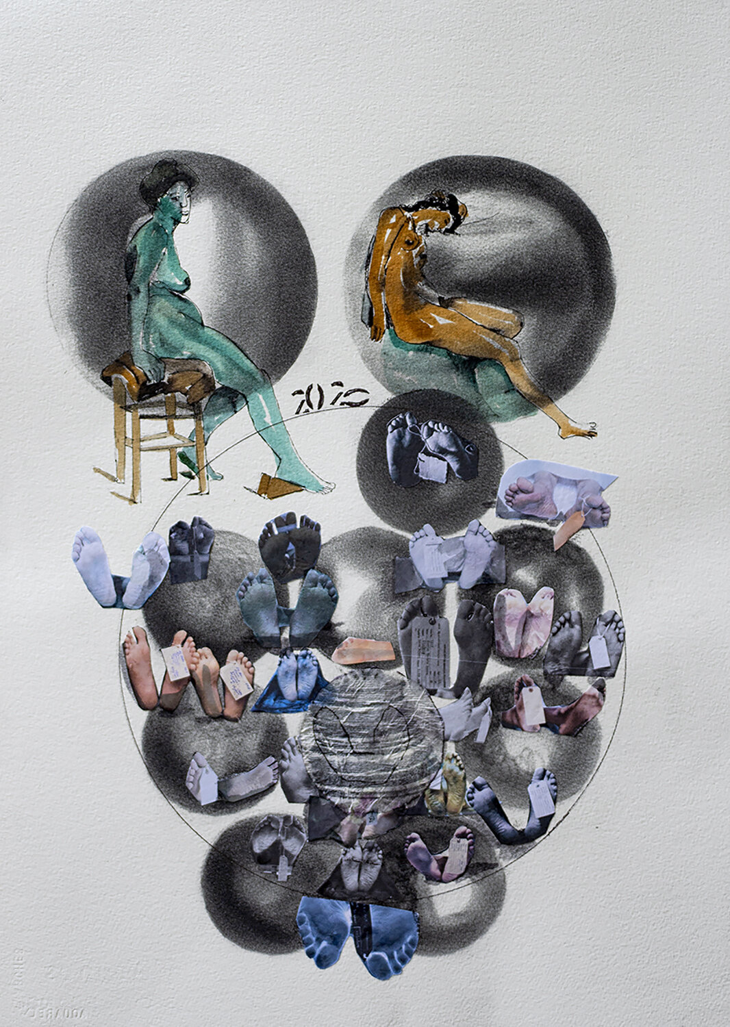 Charcoal and Collage on archival art paper, 30 cm x 42 cm