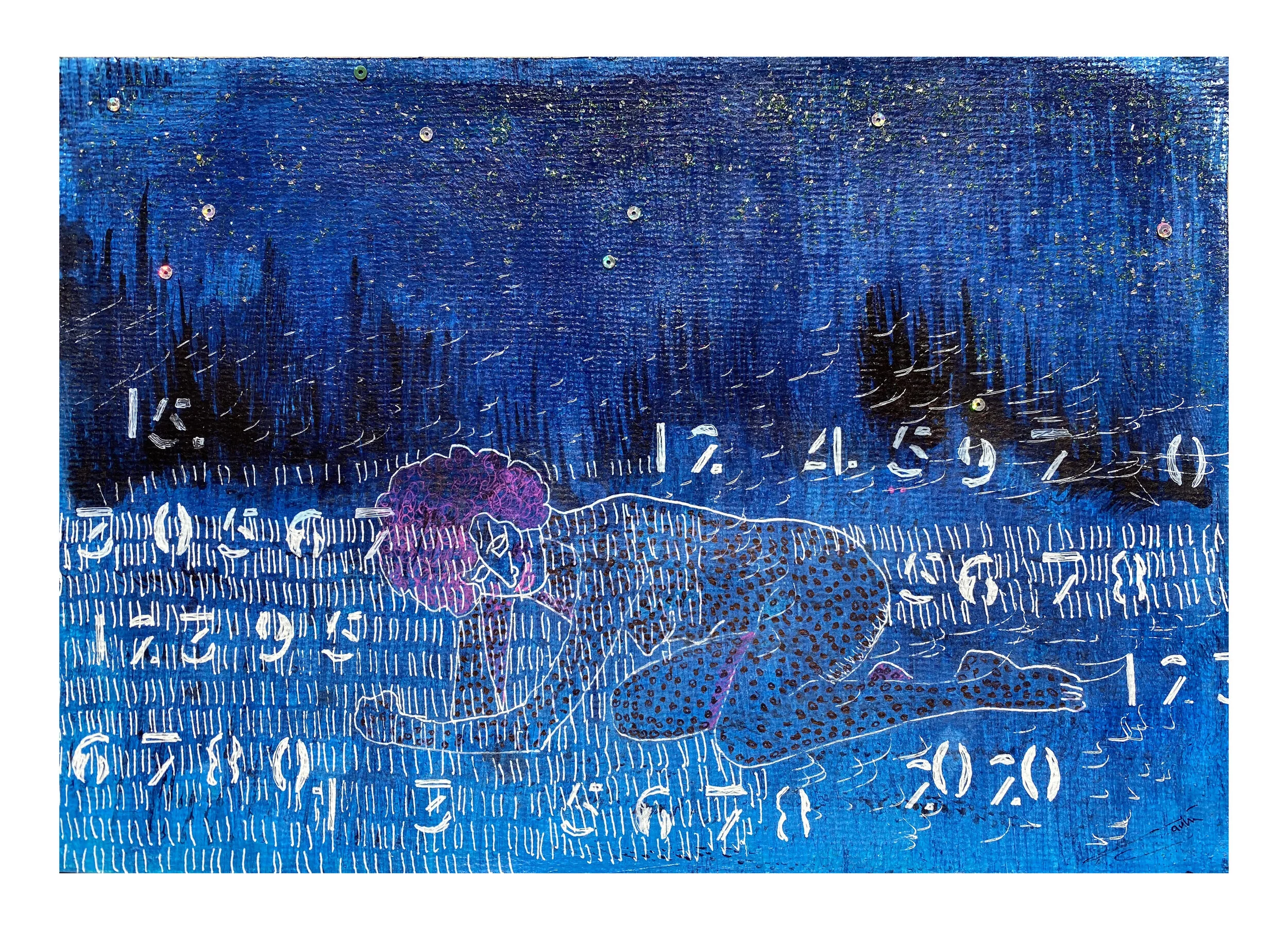 Untitled, Mixed media with sequins on handmade paper, 28 cm x 19 cm