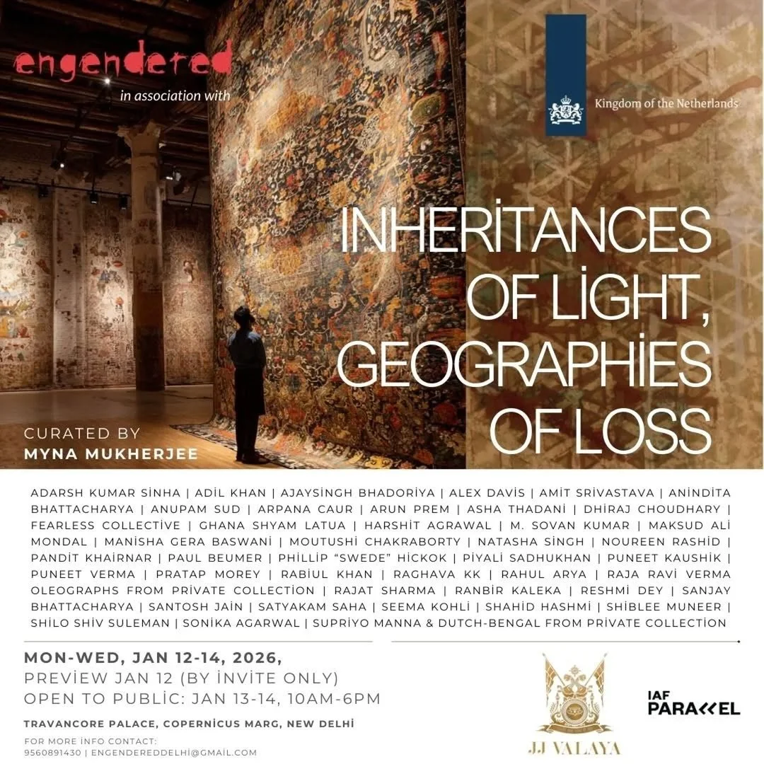 Beginning the year with Inheritances of &lsquo;Light, Geographies of Loss&rsquo; - a multidisciplinary exhibition exploring how light moves across cultures and histories.
Curated by Myna Mukherjee, featuring contemporary Indian artists who inherit an