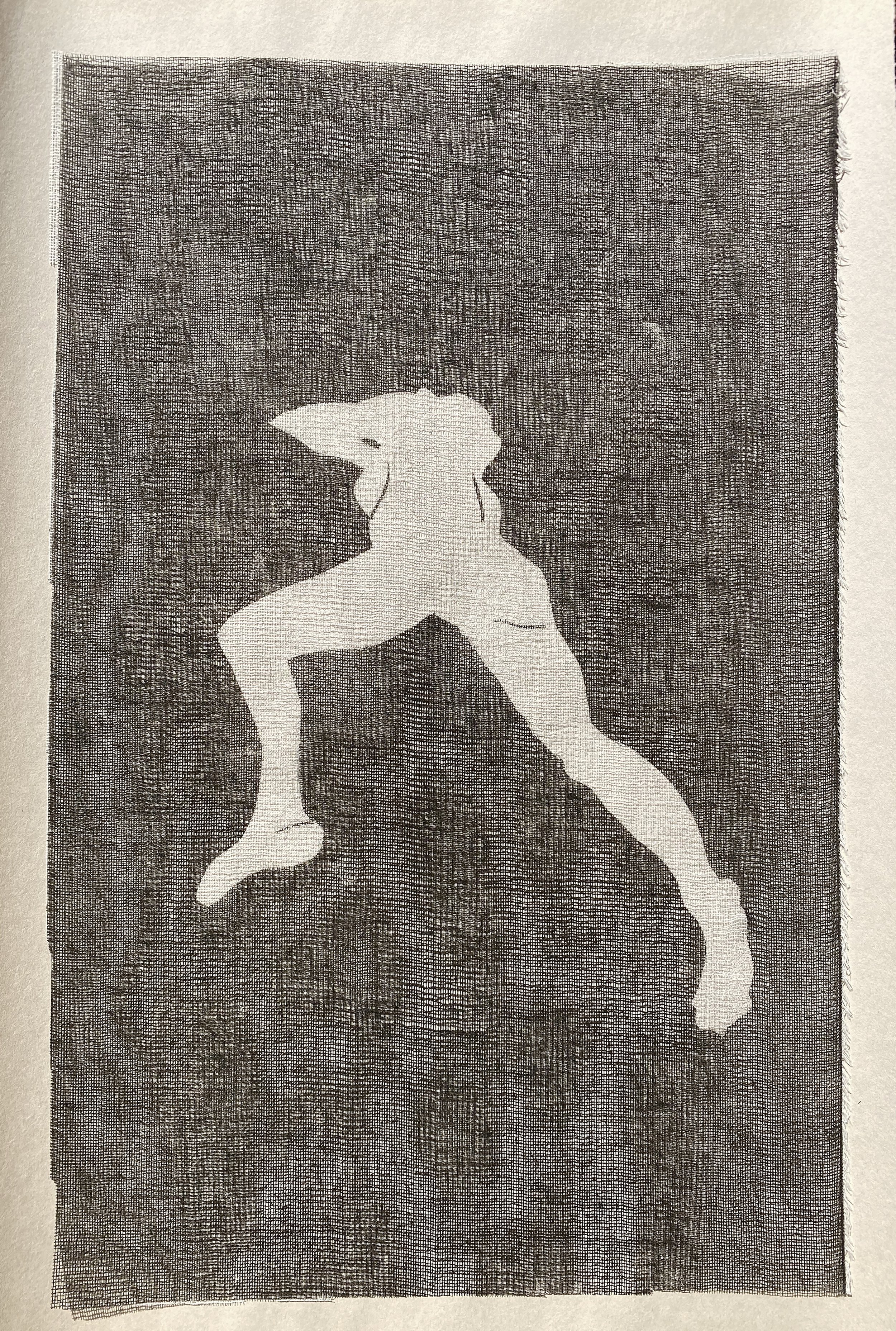 11" x 17.5", Collagraph On Gauze, Newsprint