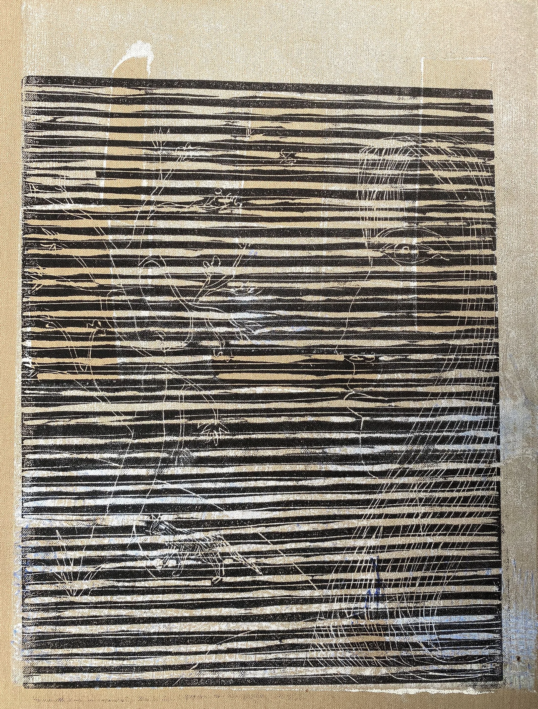 9" x 12", Collagraph & Linocut on Brown Textured Art Sheet