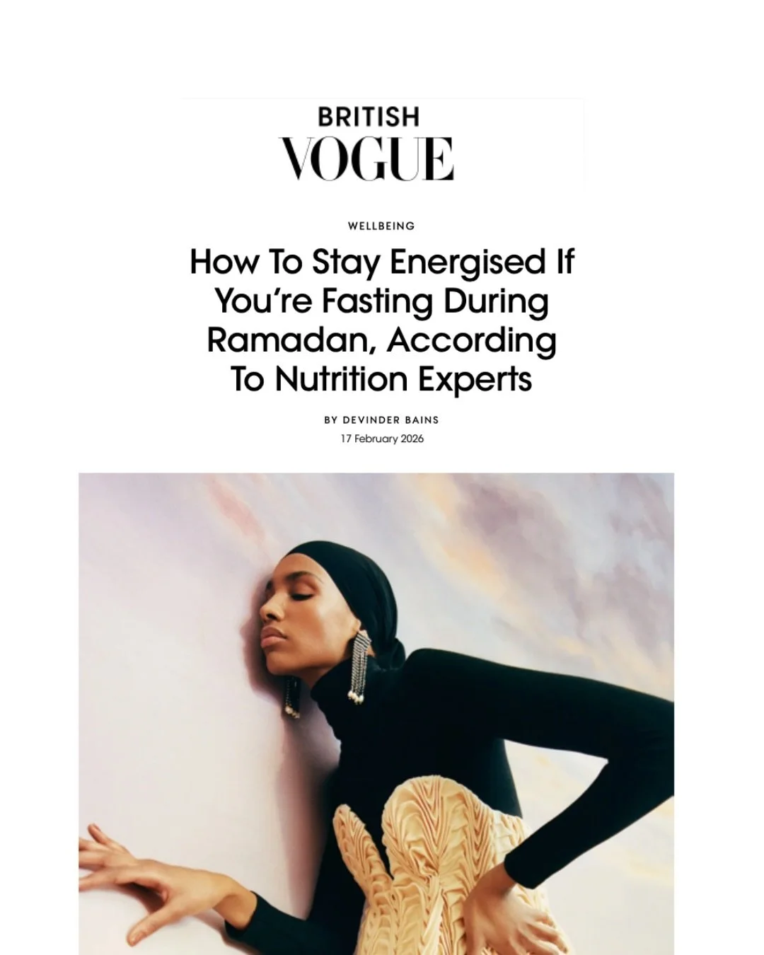 Thanks for including my thoughts and tips on fasting this Ramadan @britishvogue @devinderbains in good company with @coach_saima  If you want to read it in full comment ARTICLE and i will send you the link X

I will be sharing more Ramadan recipes, t