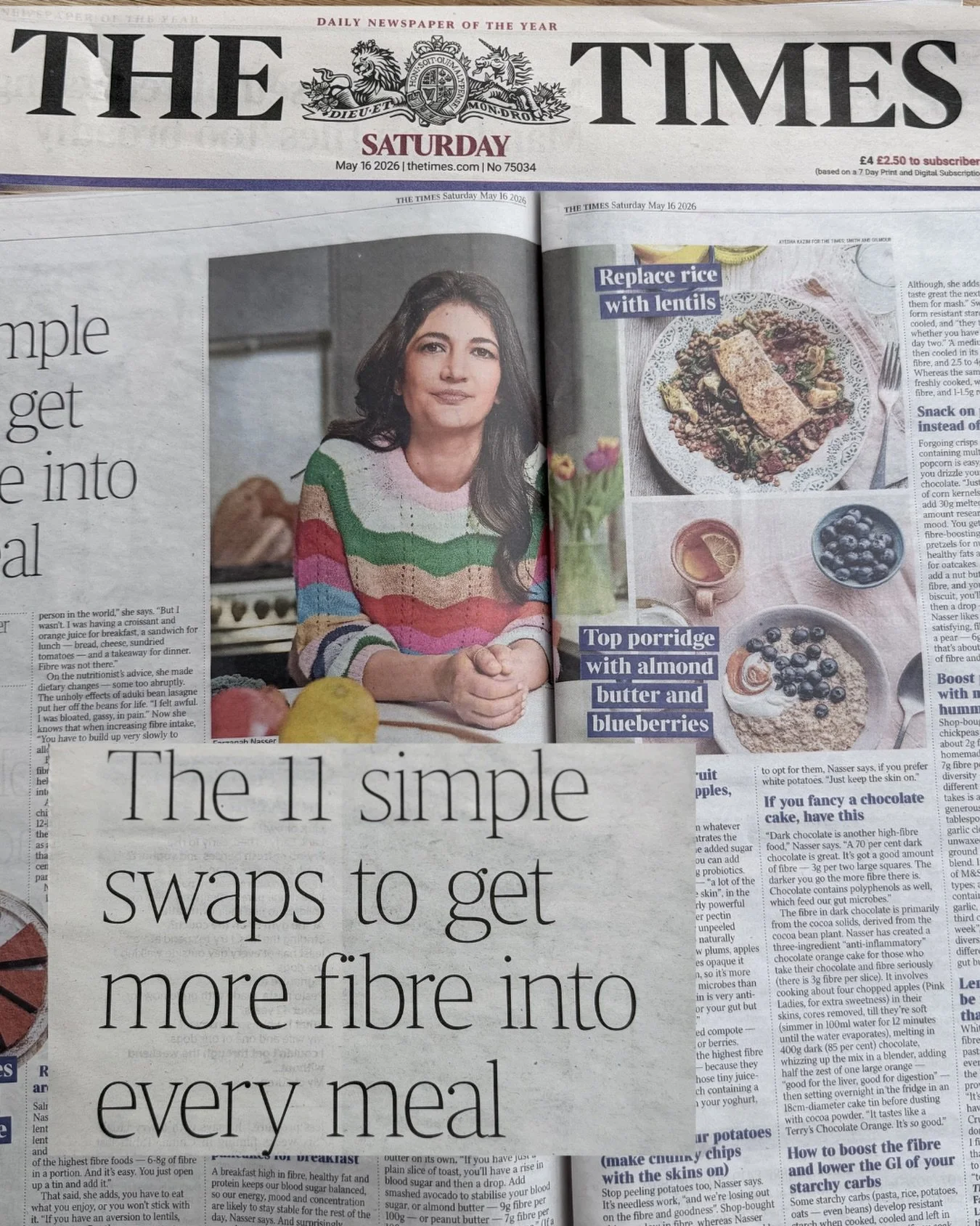 In The Times today - 11 simple ways to get more fibre into every meal. Thanks for including my thoughts, tips, and some easy recipes @thetimes Go grab a copy to read it x

If you want more science, my 30 day plan and all 130 of my recipes from The Ev
