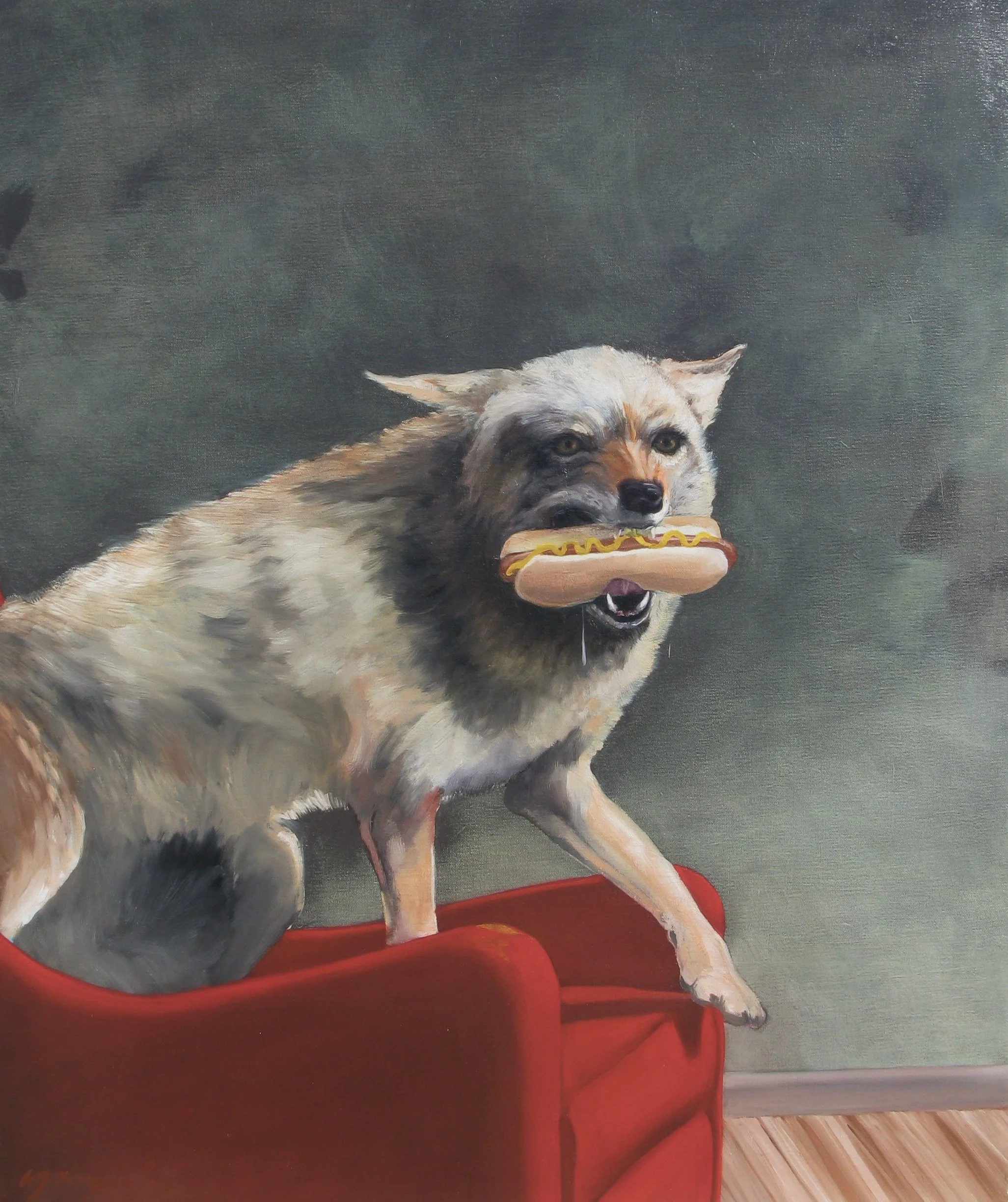 %22Coyote with Hotdog%22 oil:canvas 30%22x36%22 2009.JPG