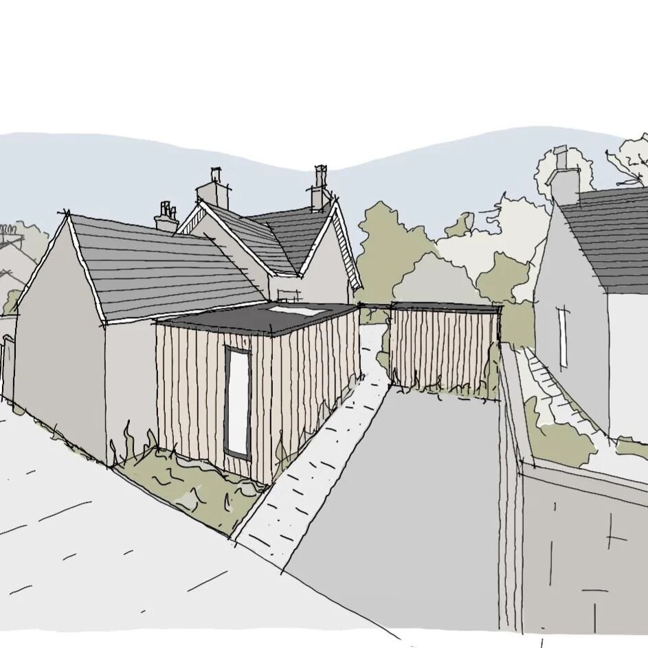 Early sketch ideas for an extension and alterations to a Victorian property in Lanark. Creating space for growing children and home working and improving the connection to outdoor spaces is at the heart of the design.