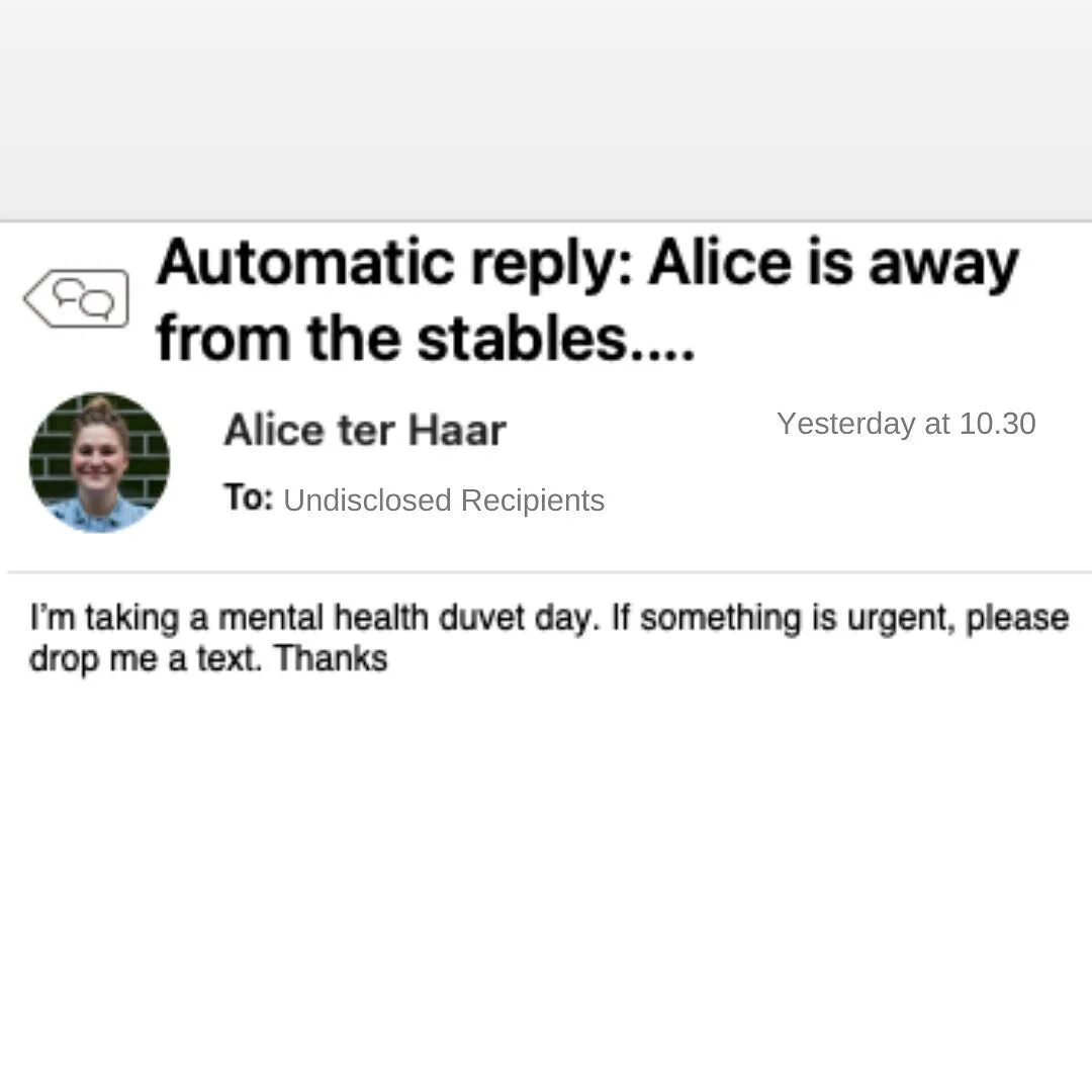 This is the out of office I put on yesterday when I took a mental health first aid day. ⛑
 
After having a bit of a wobble on Monday evening, I recognised that I needed a bit of R&R.
 
Fortunately, as I didn't have any meetings and I work for mys